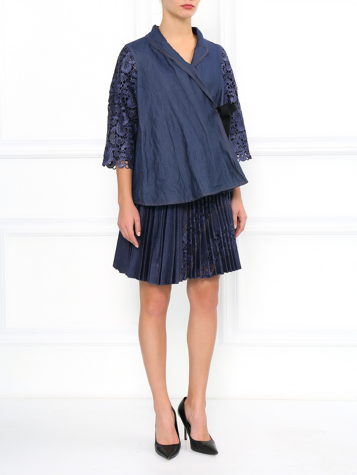 Плиссированная юбка с кружевной вставкой Antonio Marras  –  Модель Общий вид  – Цвет:  Синий