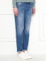 Укороченные джинсы из светлого денима с потертостями 7 For All Mankind  –  МодельВерхНиз