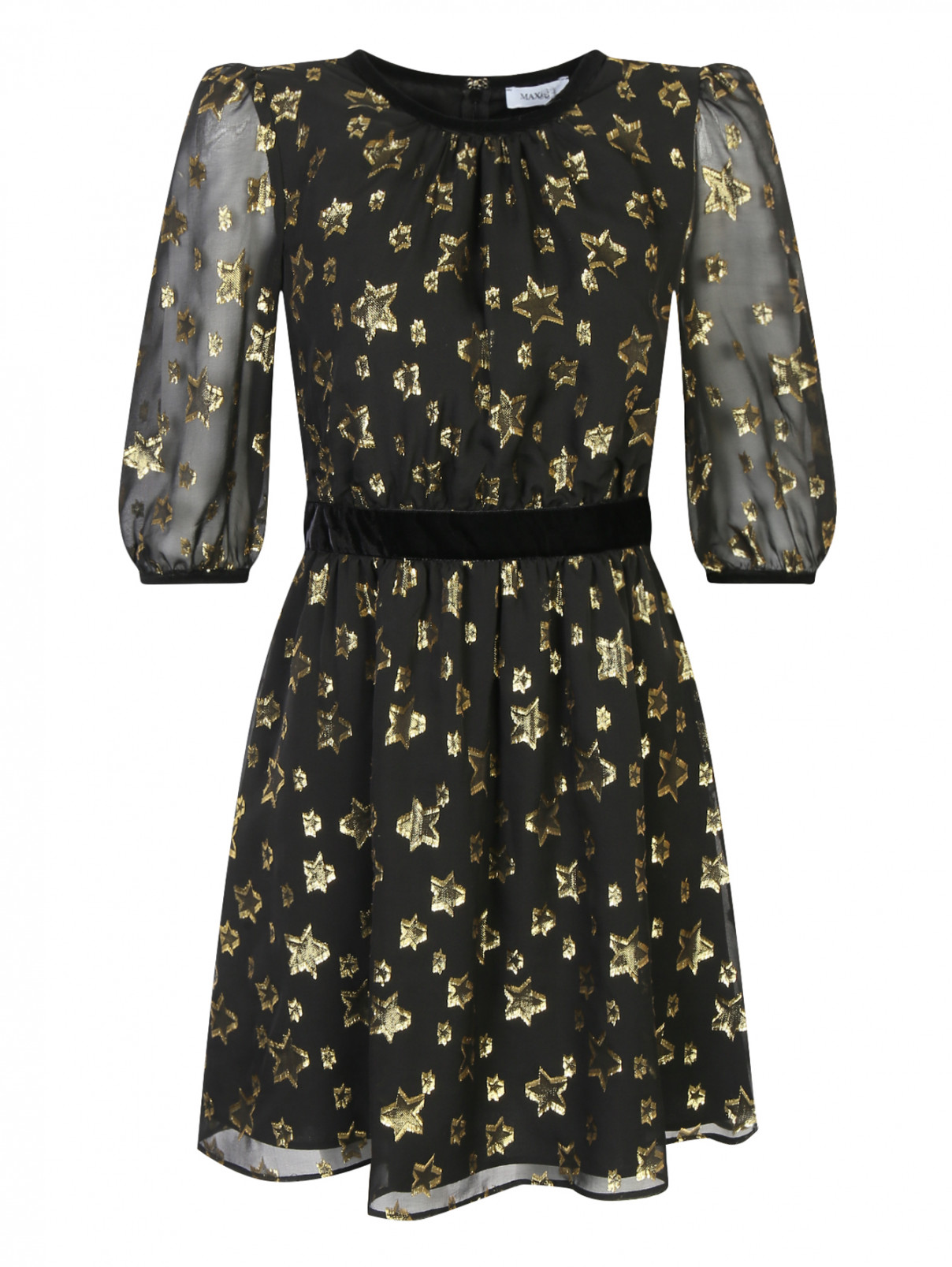 Платье-мини из шелка с узором Max&Co  –  Общий вид  – Цвет:  Черный