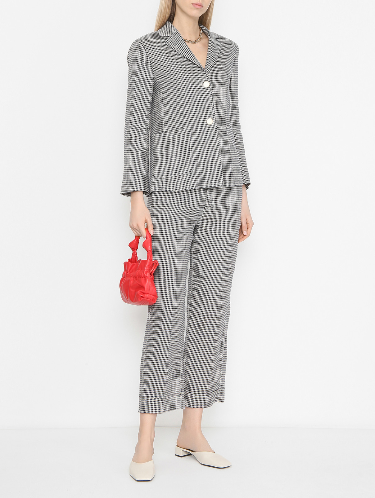 Брюки в гусиную лапку Max Mara  –  МодельОбщийВид  – Цвет:  Узор