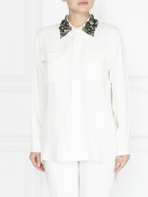 Блуза с воротом, декорированным стеклярусом и бусинами Alberta Ferretti - Модель Верх-Низ