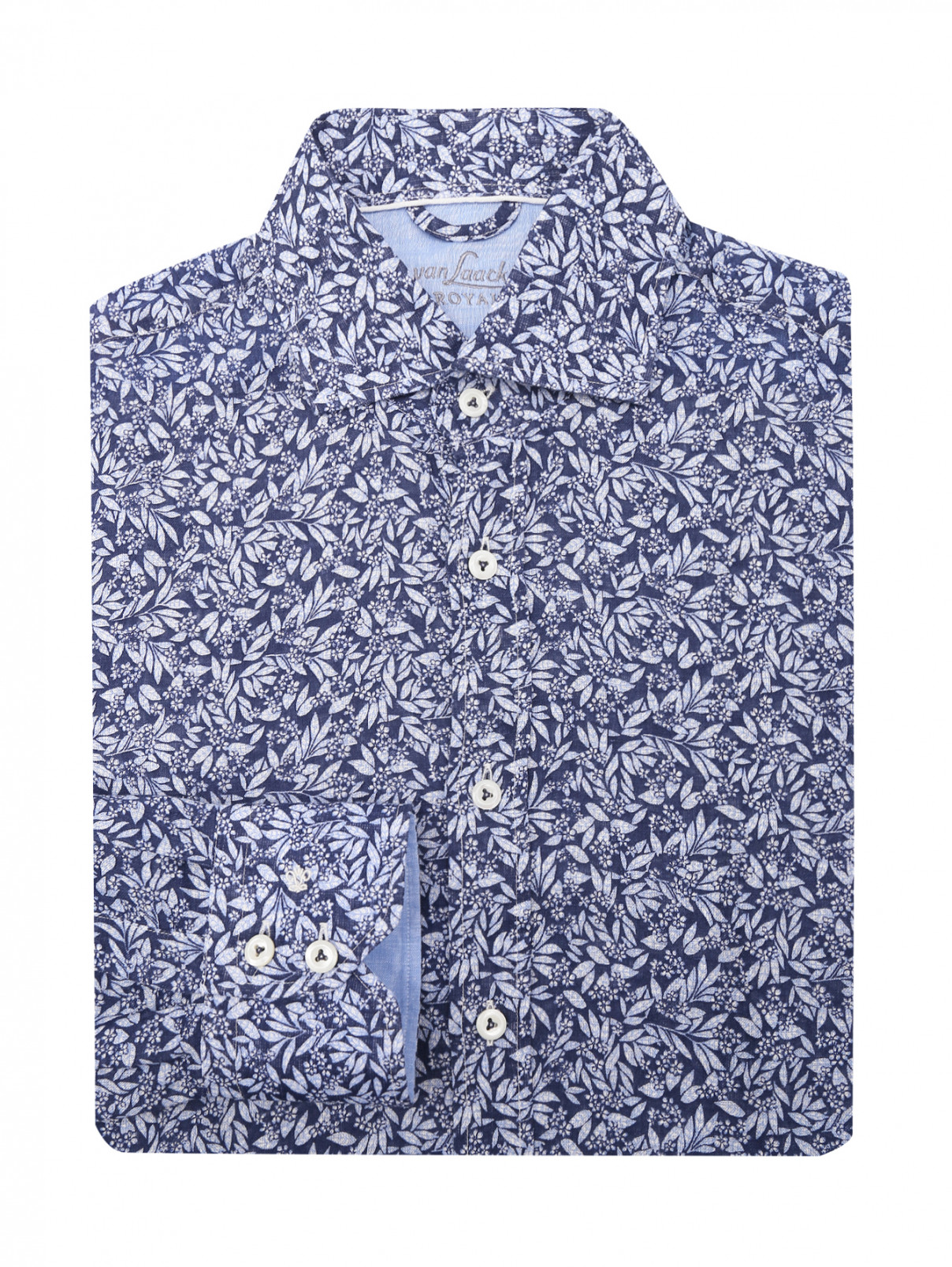Рубашка изо льна с узором Van Laack  –  Общий вид  – Цвет:  Синий