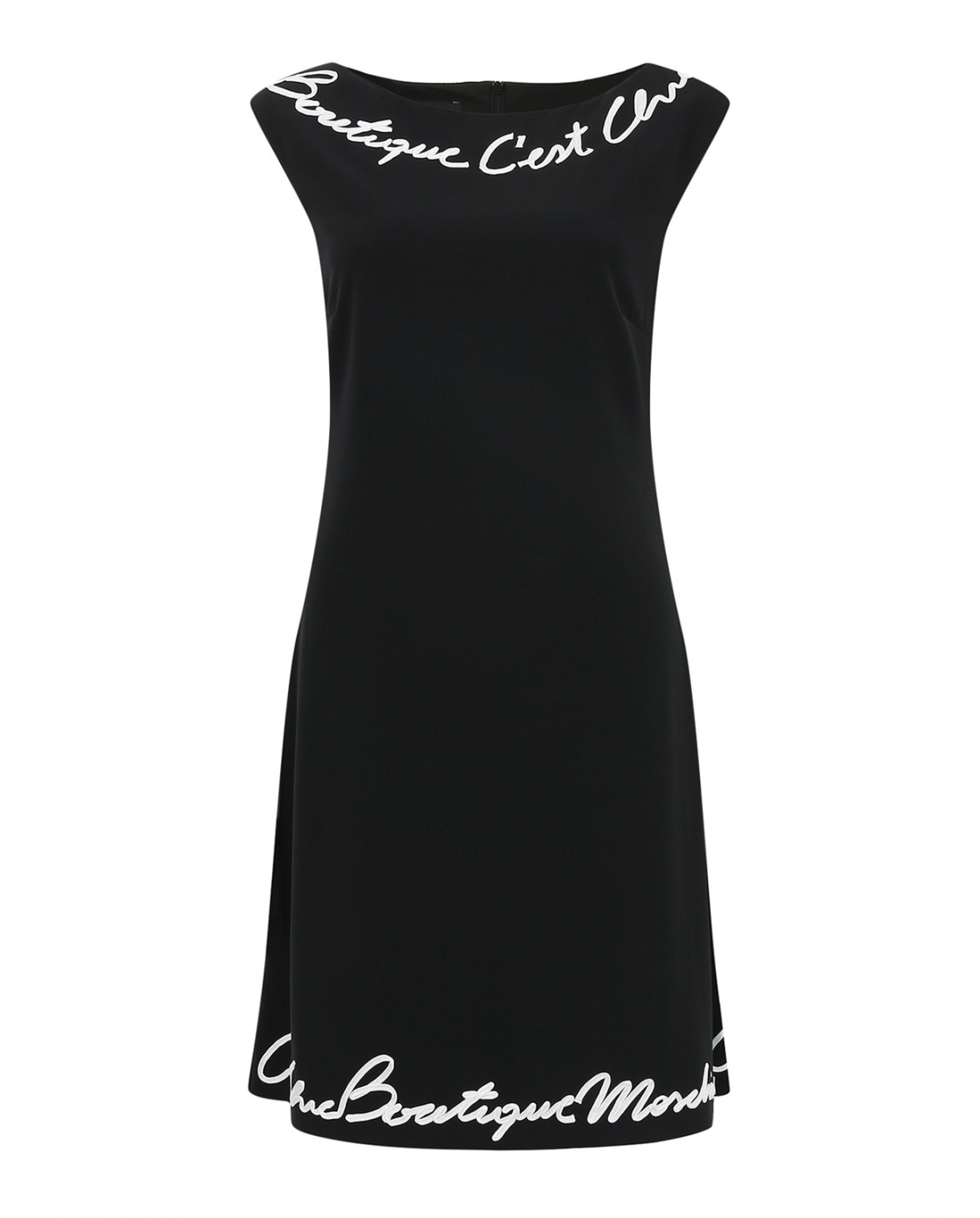 Платье прямого кроя декорированное вышивкой Moschino Boutique  –  Общий вид  – Цвет:  Черный