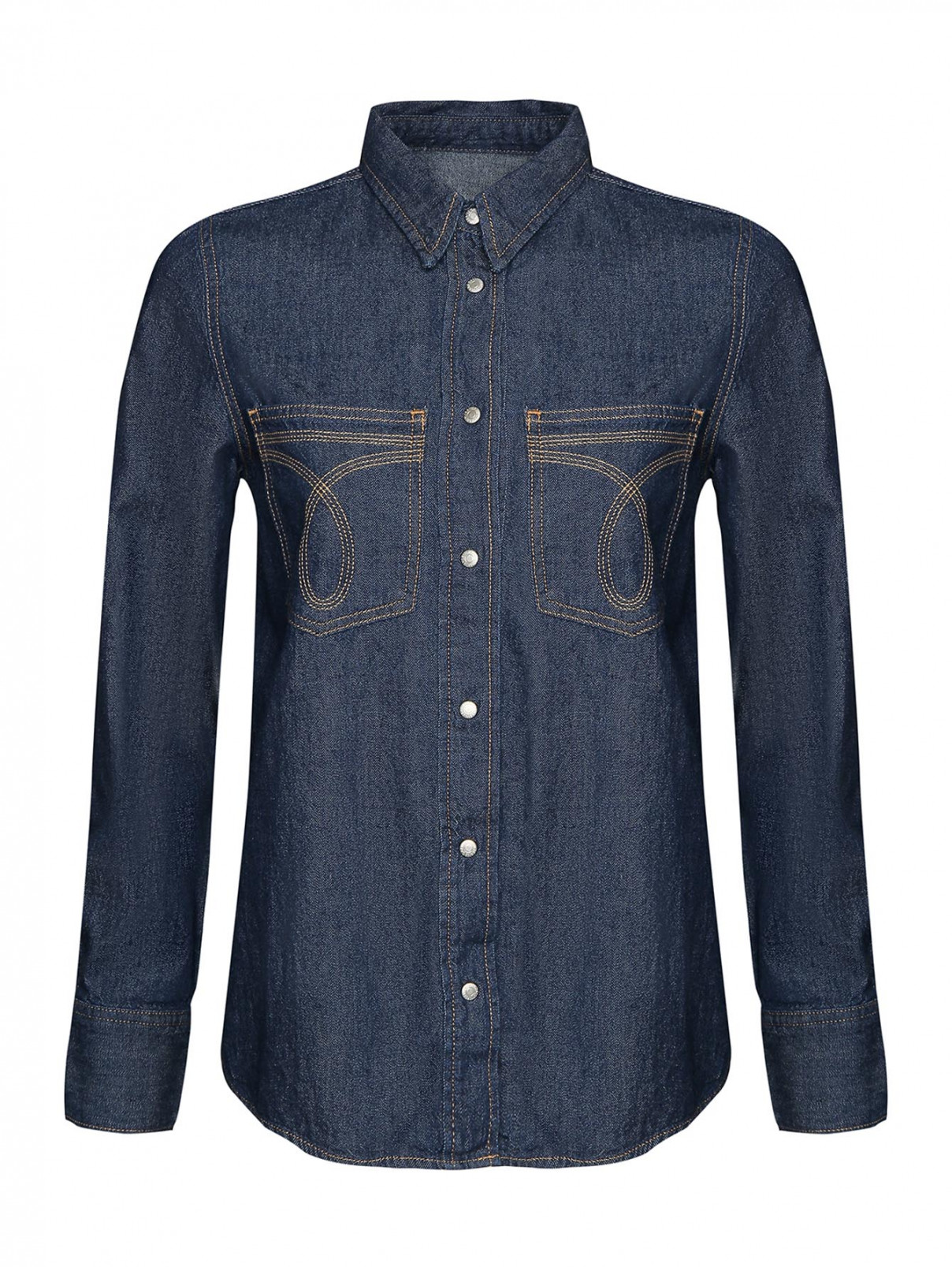 Рубашка джинсовая на кнопках Calvin Klein  –  Общий вид  – Цвет:  Синий