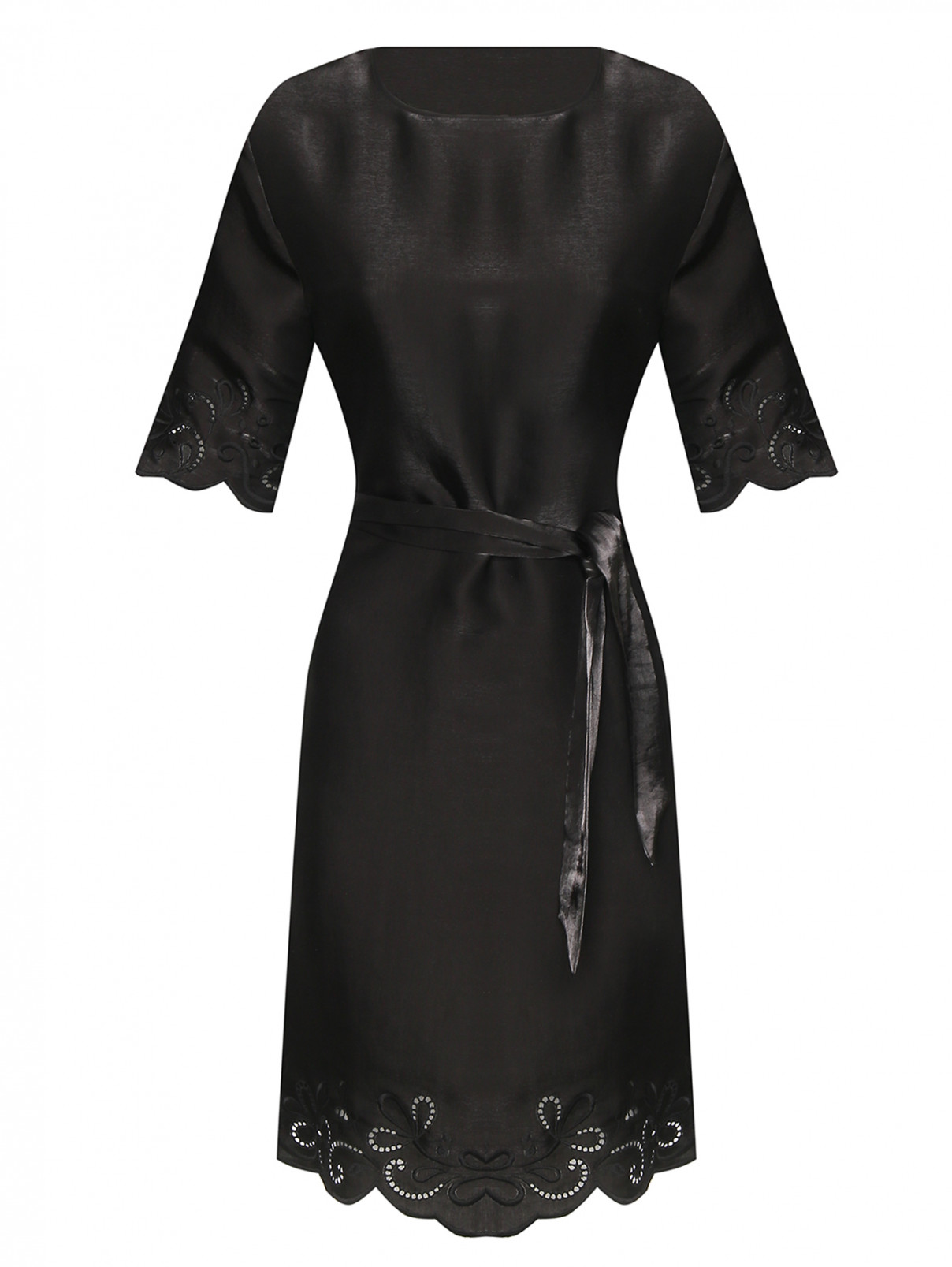 Платье из вискозы с кружевной отделкой Moschino Boutique  –  Общий вид  – Цвет:  Черный