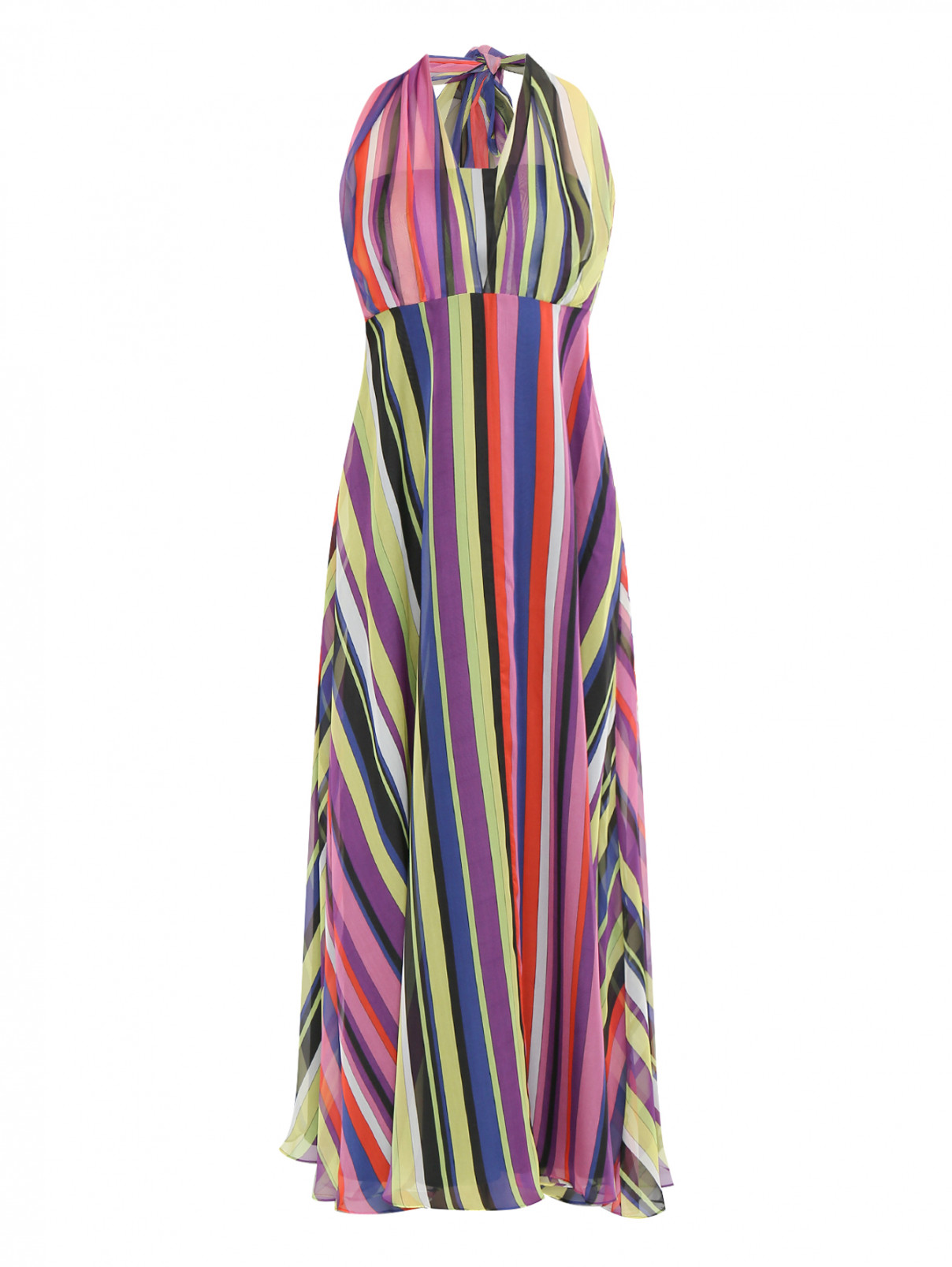 Платье-макси с узором "полоска" Marina Rinaldi  –  Общий вид  – Цвет:  Мультиколор
