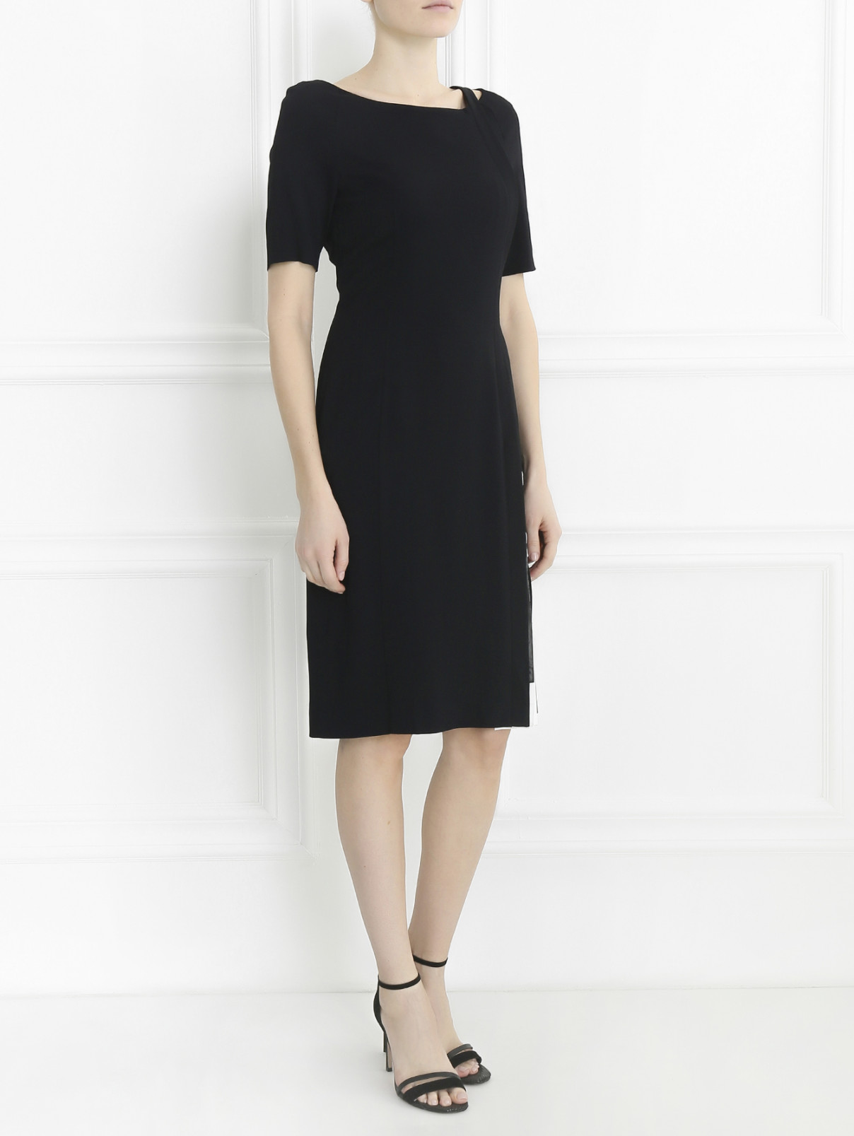 Платье-миди из вискозы с контрастной отделкой Antonio Marras  –  Модель Общий вид  – Цвет:  Черный