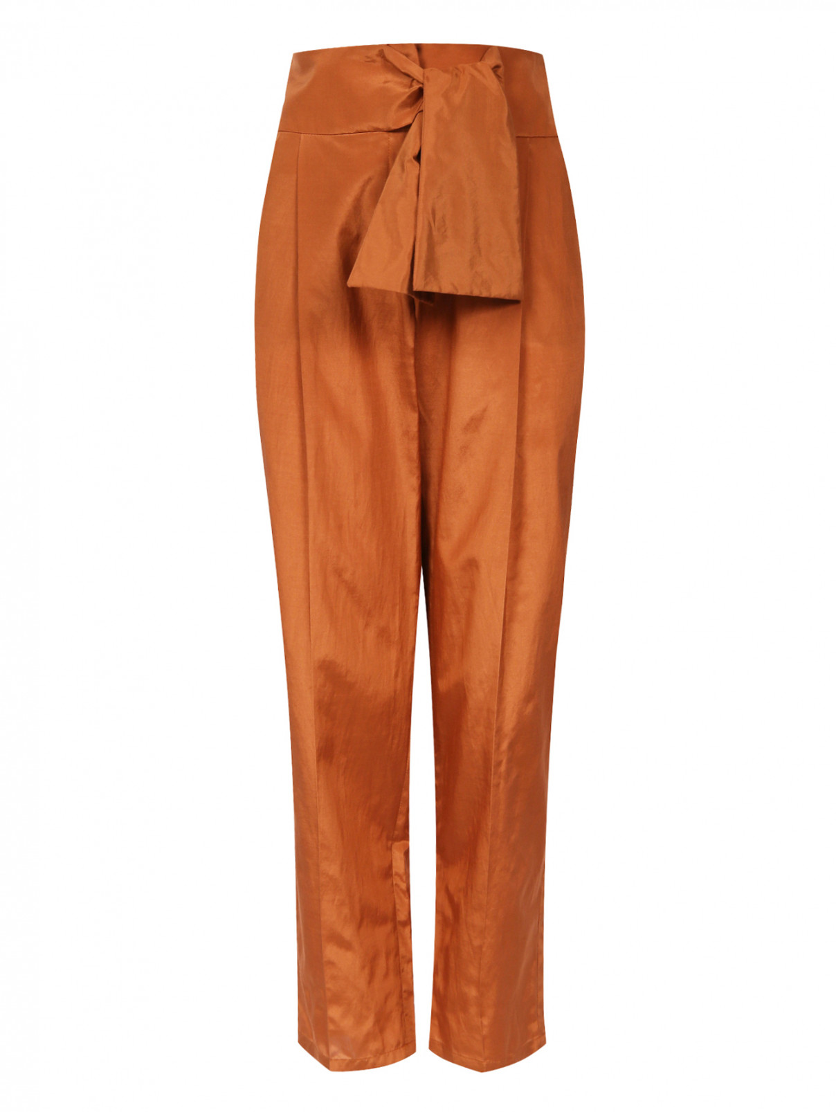 Свободные укороченные брюки из хлопка и шелка с декоративным бантом Emporio Armani  –  Общий вид  – Цвет:  Оранжевый