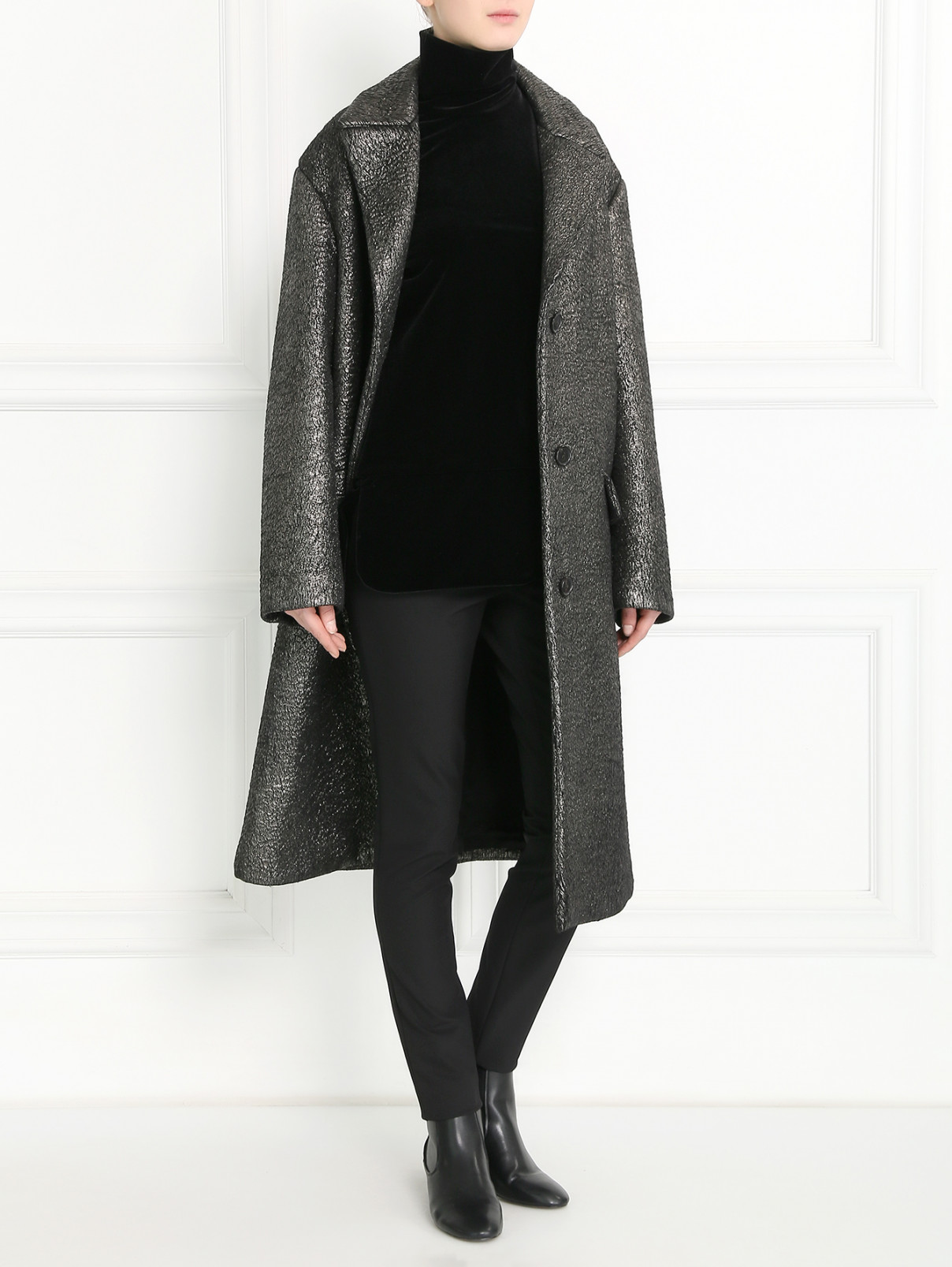 Объемное пальто из альпаки и шерсти Jil Sander  –  Модель Общий вид  – Цвет:  Серый
