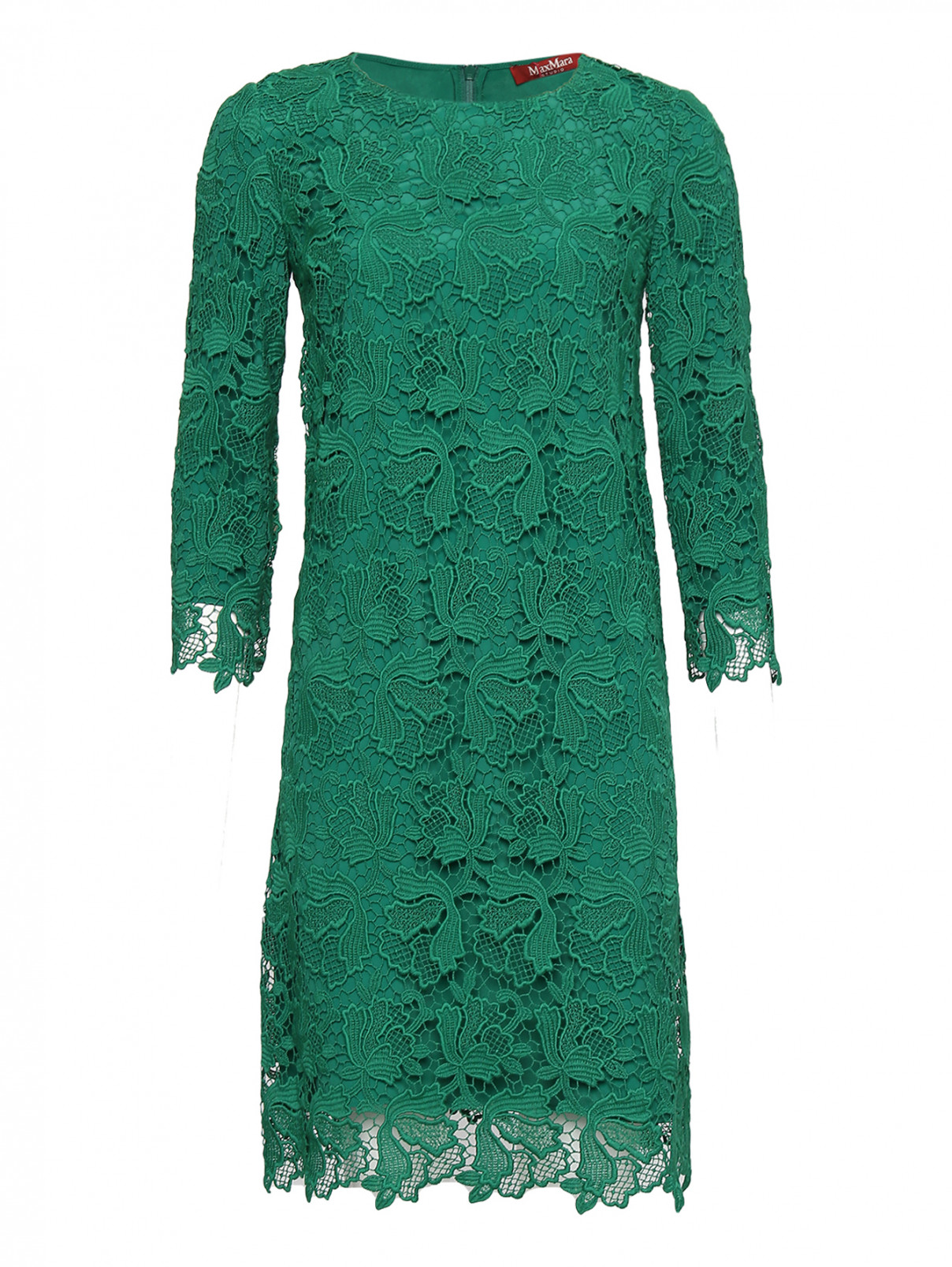 Платье из хлопка с кружевом Max Mara  –  Общий вид  – Цвет:  Зеленый