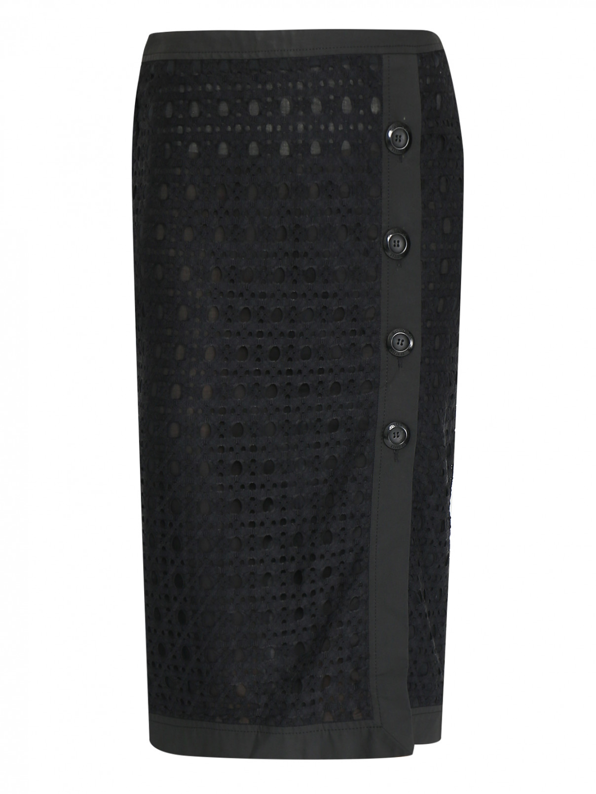 Юбка с перфорацией и декоративными пуговицами BOUTIQUE MOSCHINO  –  Общий вид  – Цвет:  Черный