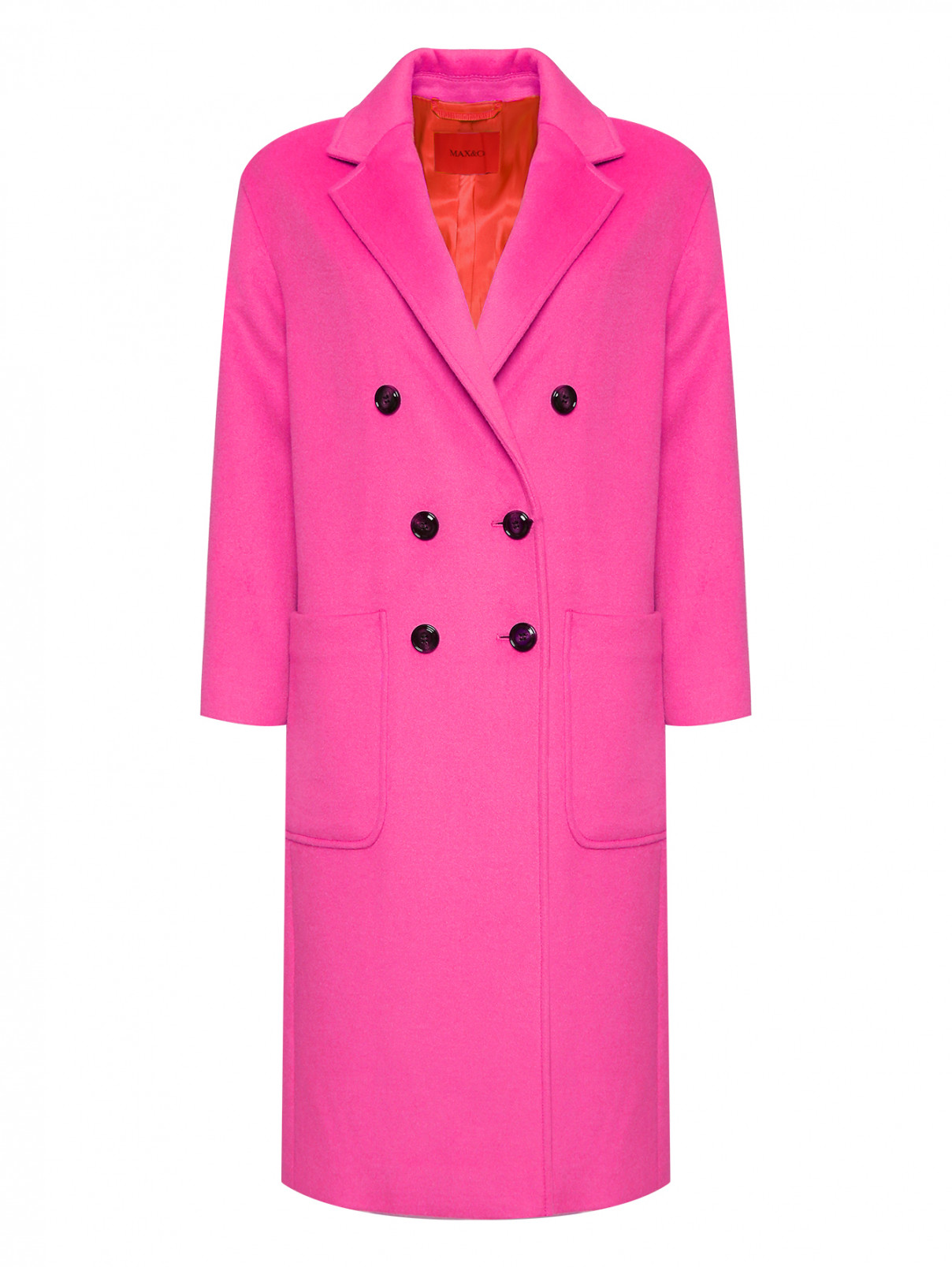 Двубортное пальто с карманами Max&Co  –  Общий вид  – Цвет:  Розовый