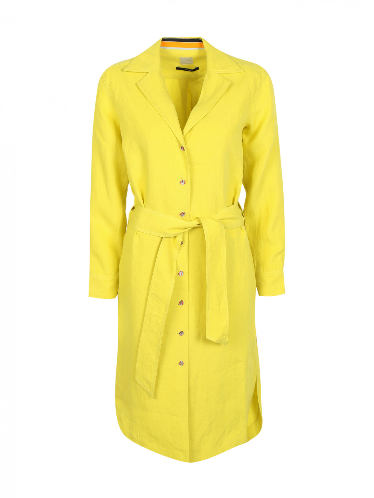 Платье рубашка из льна с  поясом Paul Smith  –  Общий вид  – Цвет:  Желтый