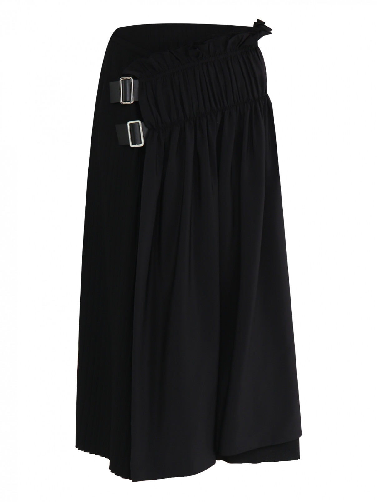 Плиссированная юбка с пряжками Jil Sander  –  Общий вид  – Цвет:  Черный