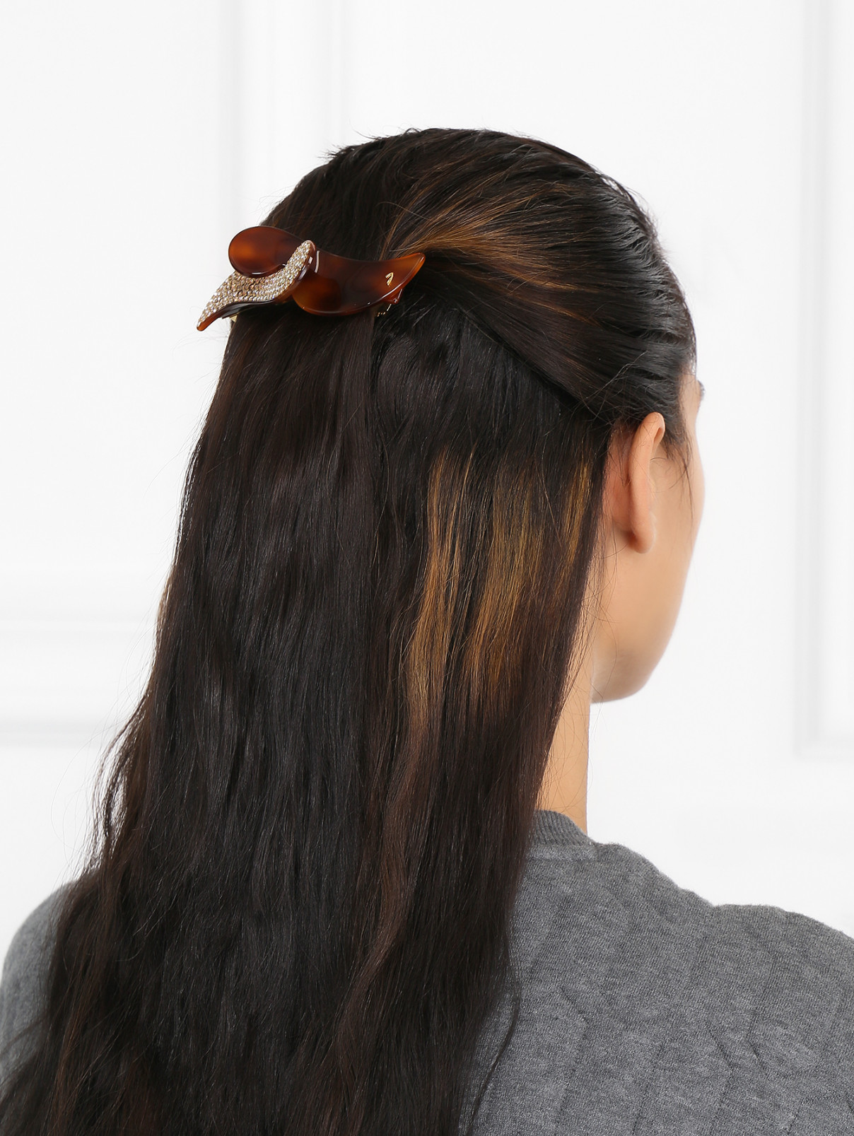 Заколка для волосы декорированная кристаллами Janeke  –  Модель Общий вид  – Цвет:  Коричневый