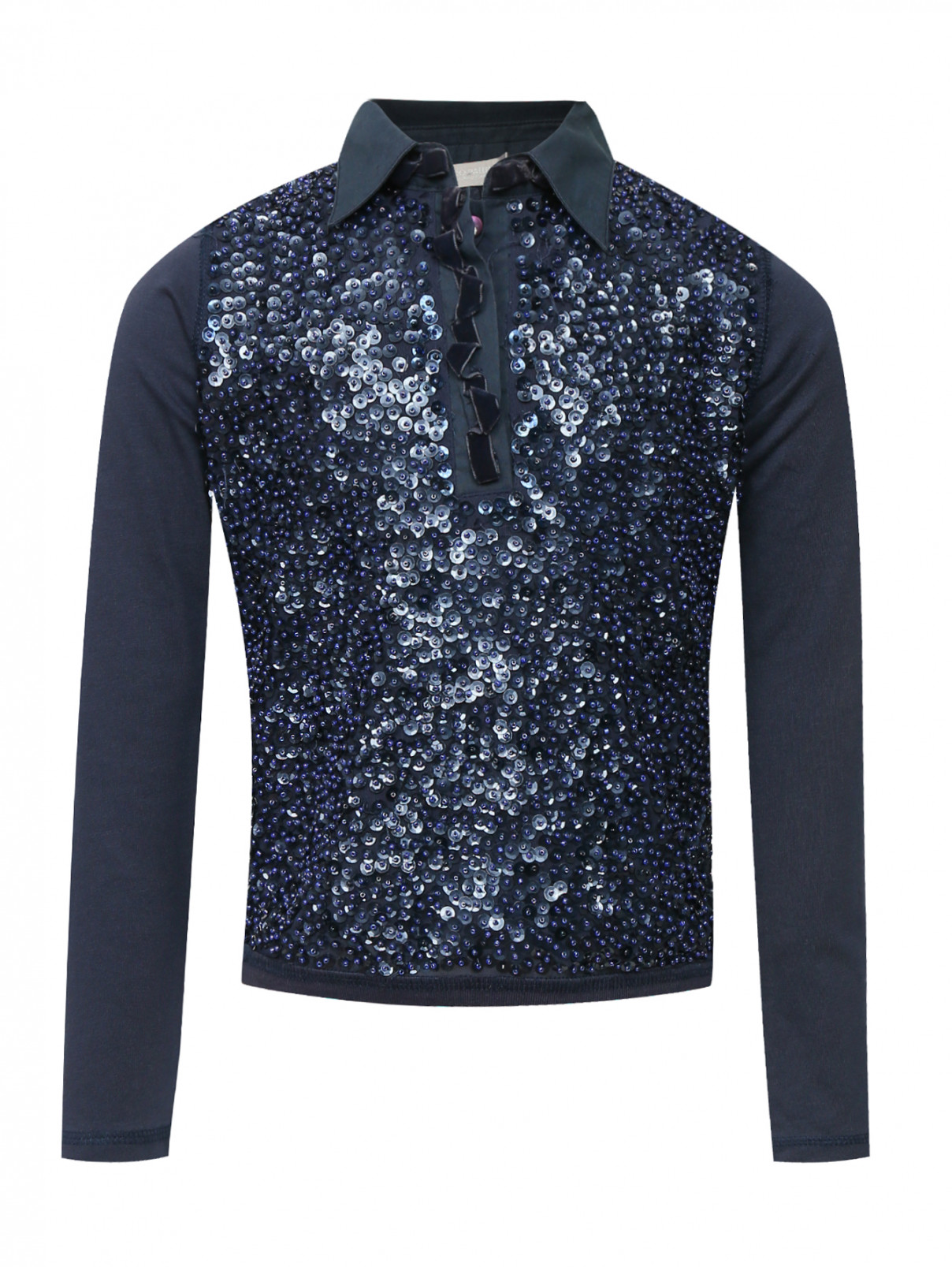 Трикотажная блуза расшитая пайетками I Pinco Pallino  –  Общий вид  – Цвет:  Синий