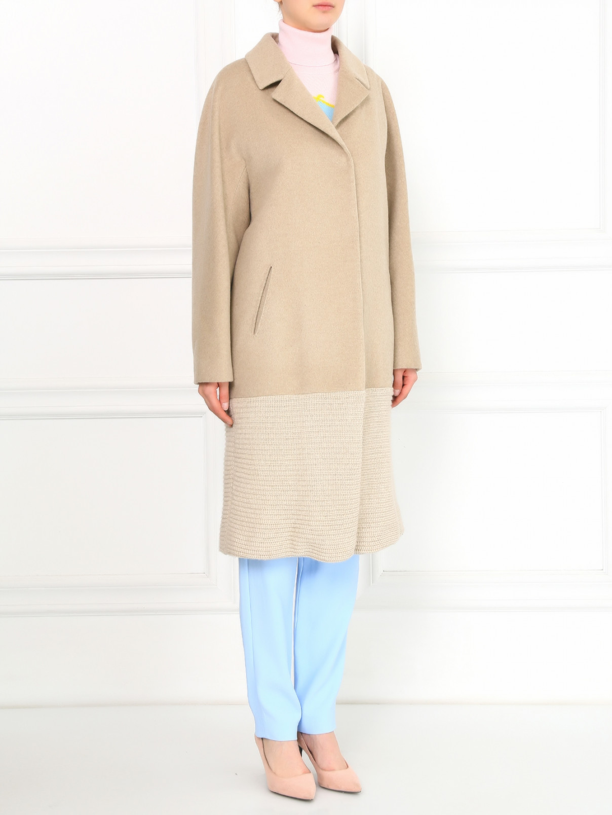Пальто из шерсти с трикотажной вставкой на подоле Ballantyne  –  Модель Общий вид  – Цвет:  Бежевый