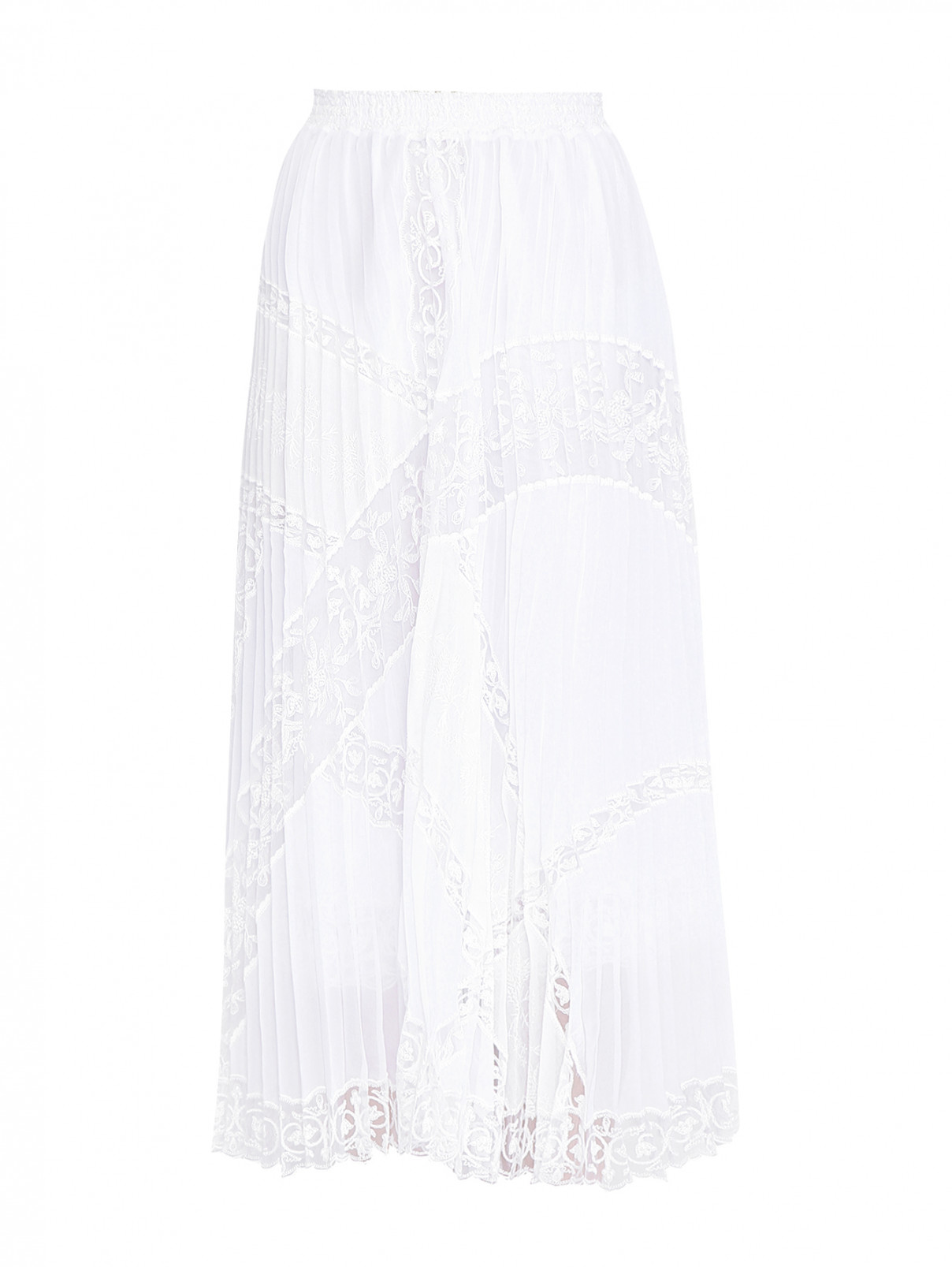 Плиссированная юбка на резинке с вышивкой Ermanno Scervino  –  Общий вид  – Цвет:  Белый