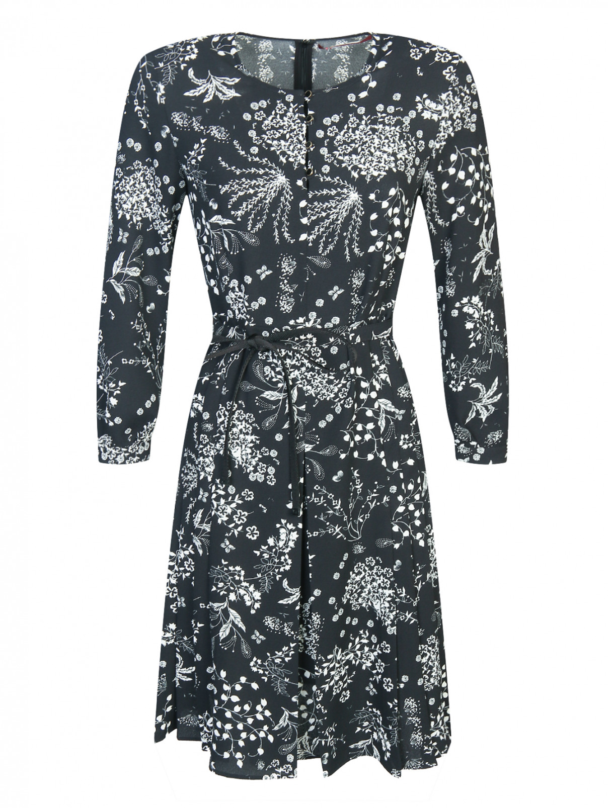 Платье-мини с узором под пояс Max Mara  –  Общий вид  – Цвет:  Черный