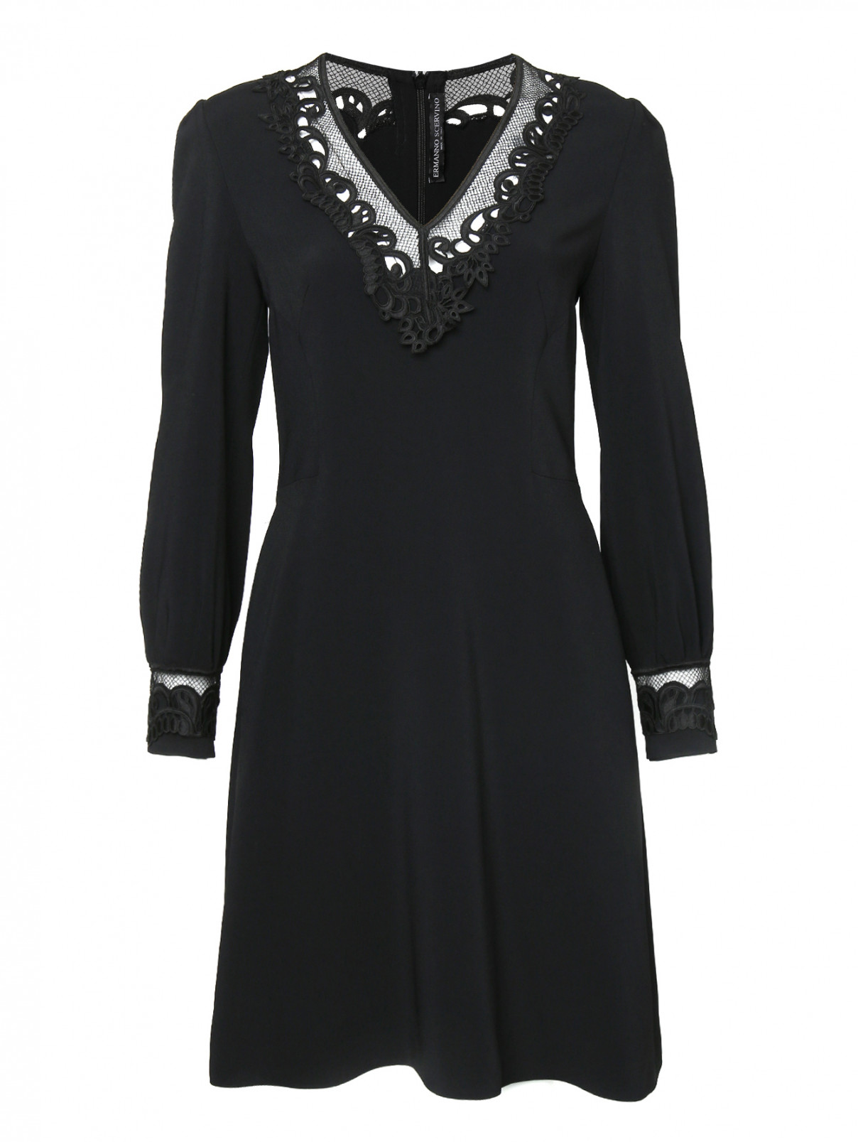 Платье-мини из вискозы с вышивкой Ermanno Scervino  –  Общий вид  – Цвет:  Черный