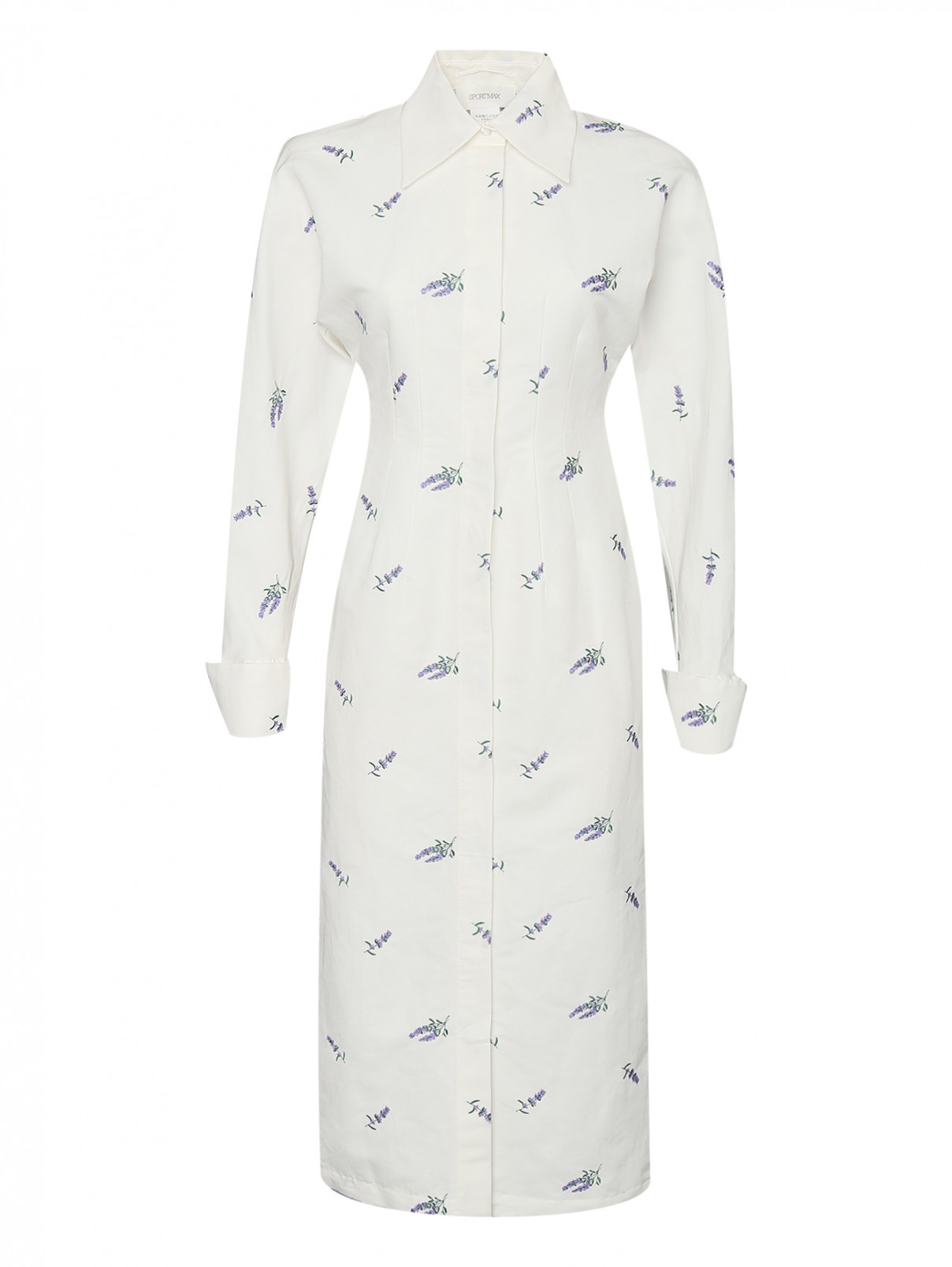 Платье из льна и хлопка с вышивкой Sportmax  –  Общий вид  – Цвет:  Белый