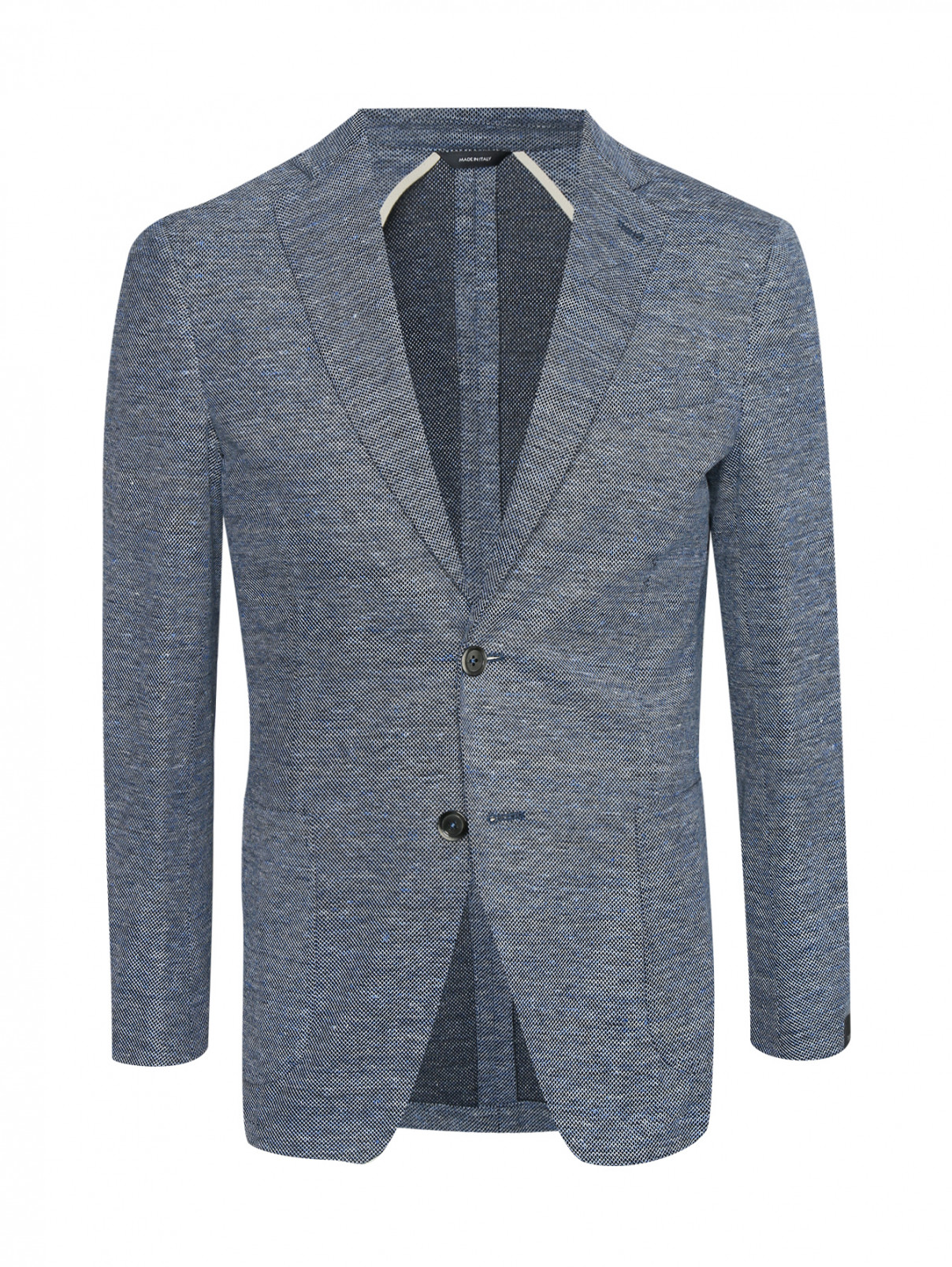Трикотажный пиджак из хлопка и льна Tombolini  –  Общий вид  – Цвет:  Синий