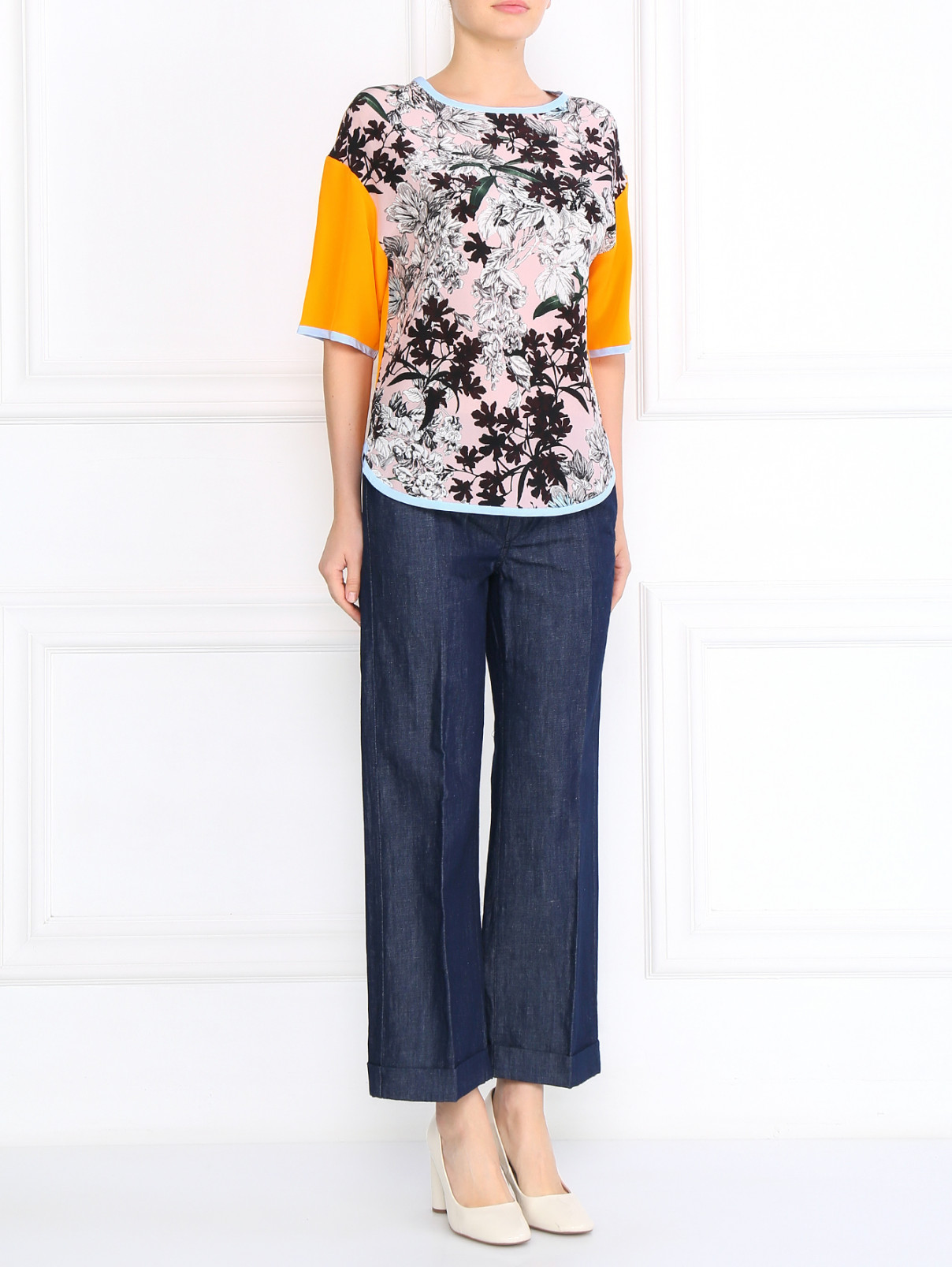 Блуза из шелка с узором и рукавами 3/4 MSGM  –  Модель Общий вид  – Цвет:  Оранжевый