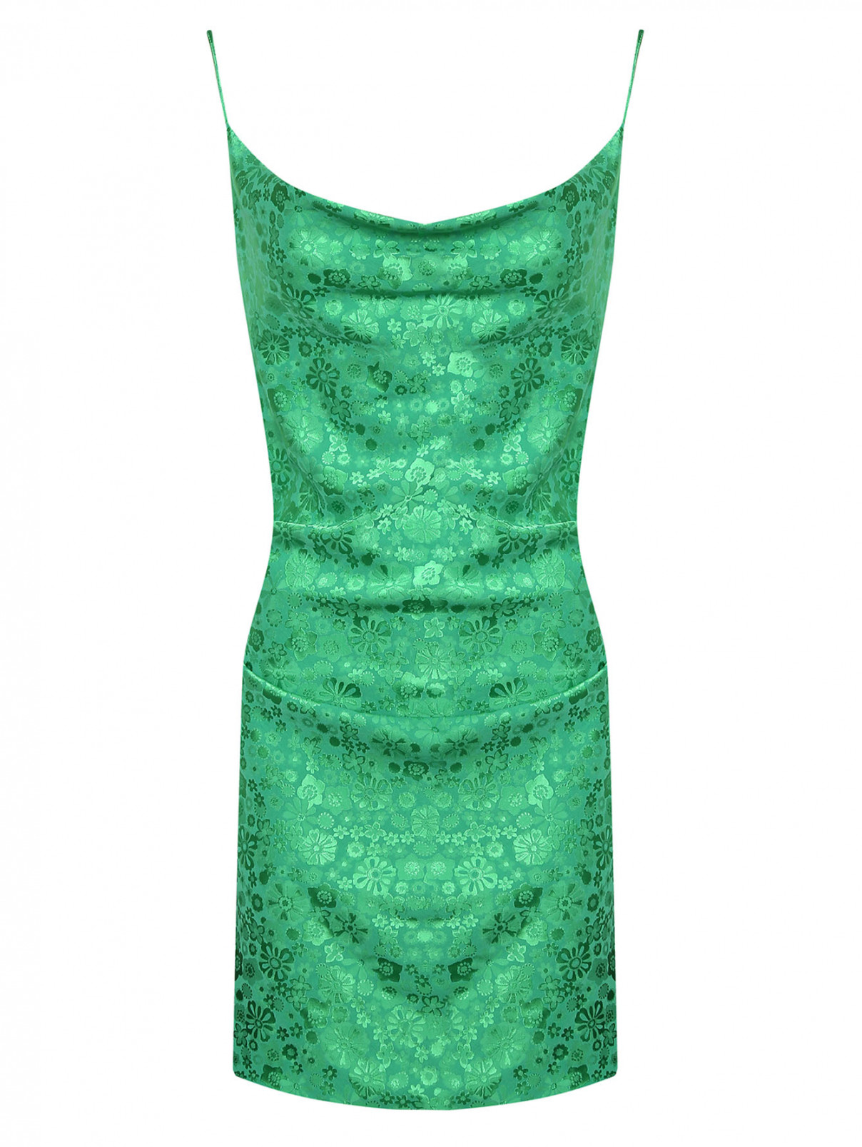 Платье-мини с цветочным узором на тонких бретелях P.A.R.O.S.H.  –  Общий вид  – Цвет:  Зеленый