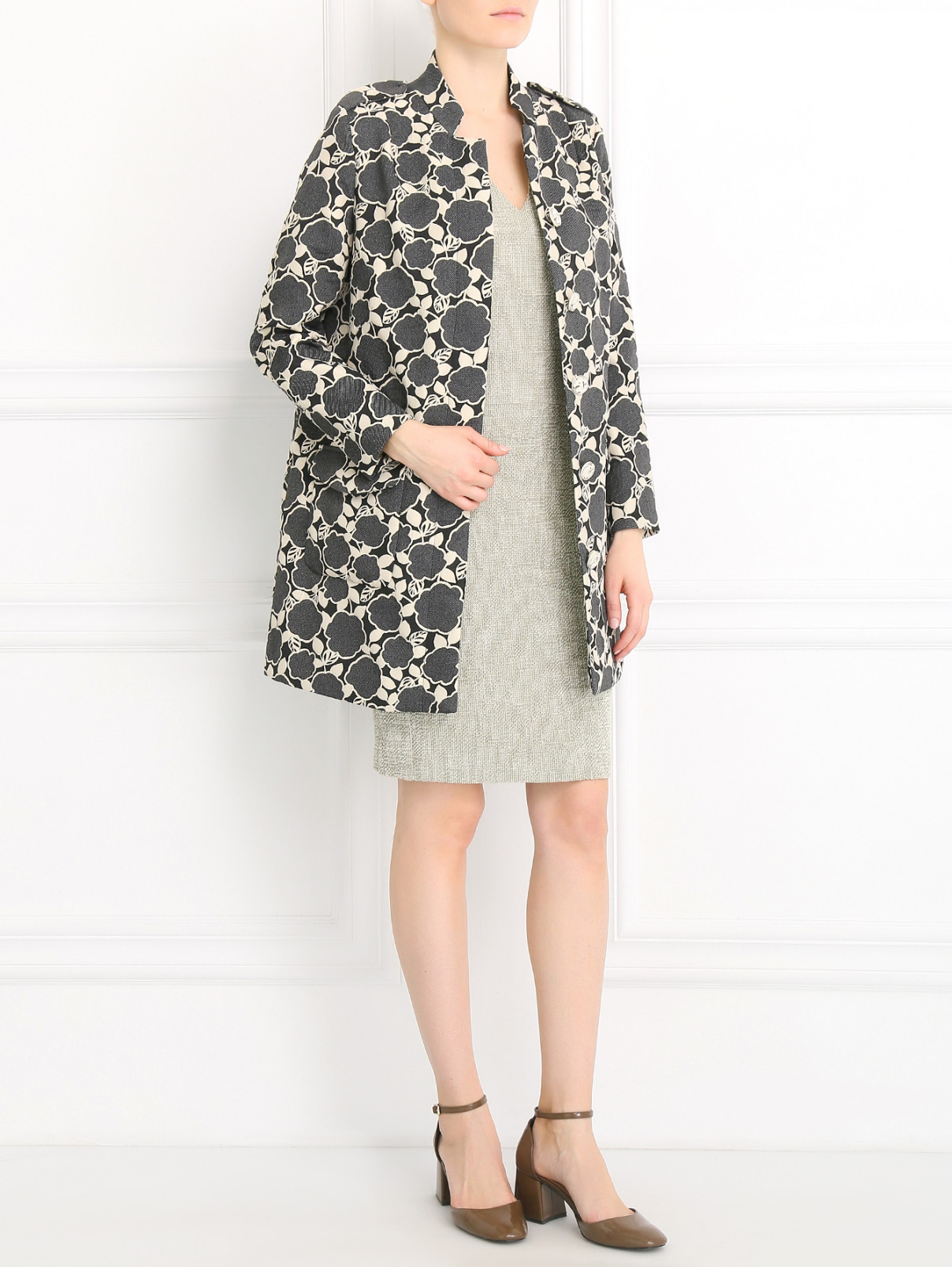 Пальто с узором и накладными карманами Femme by Michele R.  –  Модель Общий вид  – Цвет:  Черный