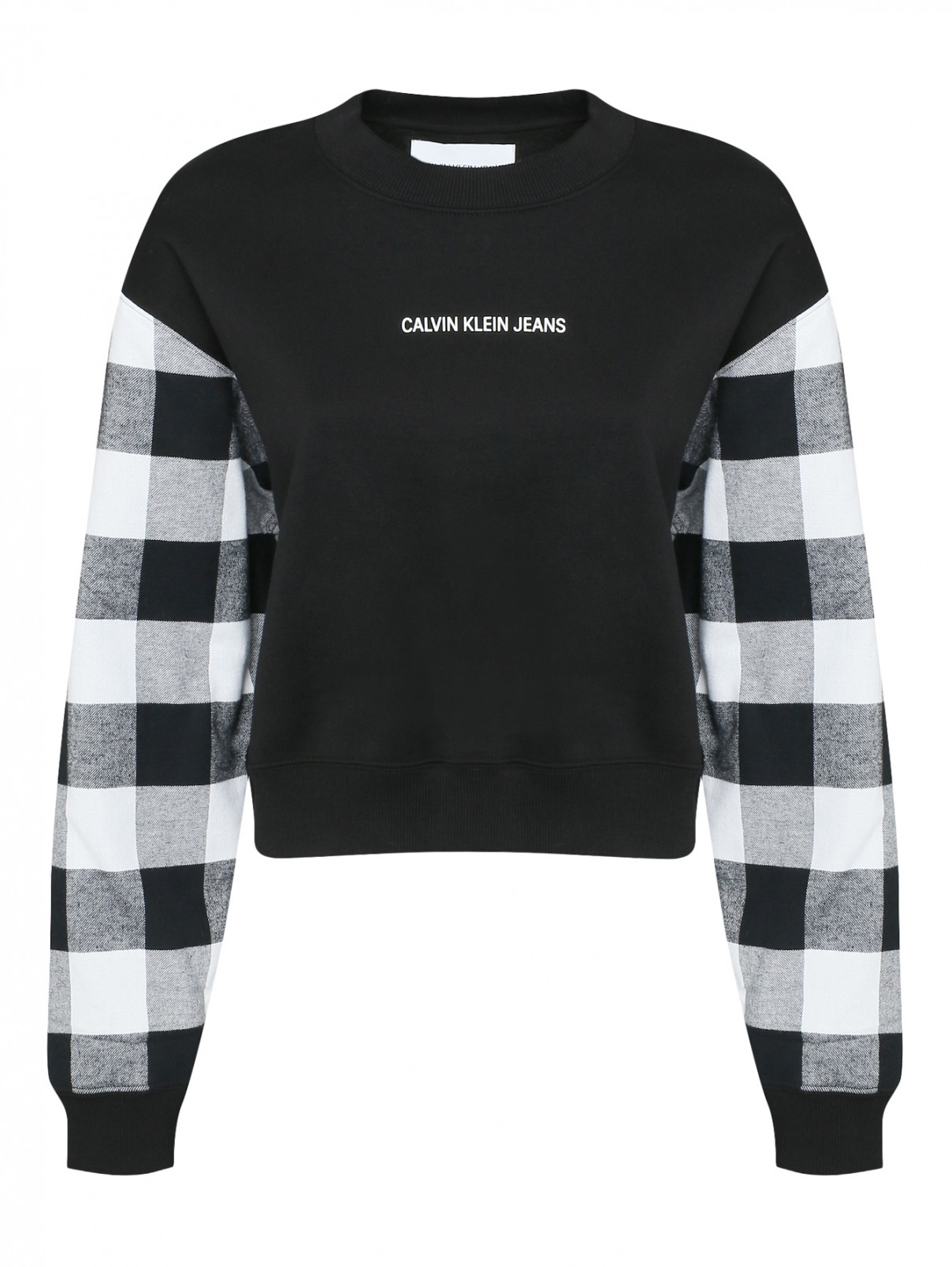 Свитшот с принтом и узором Calvin Klein  –  Общий вид  – Цвет:  Черный