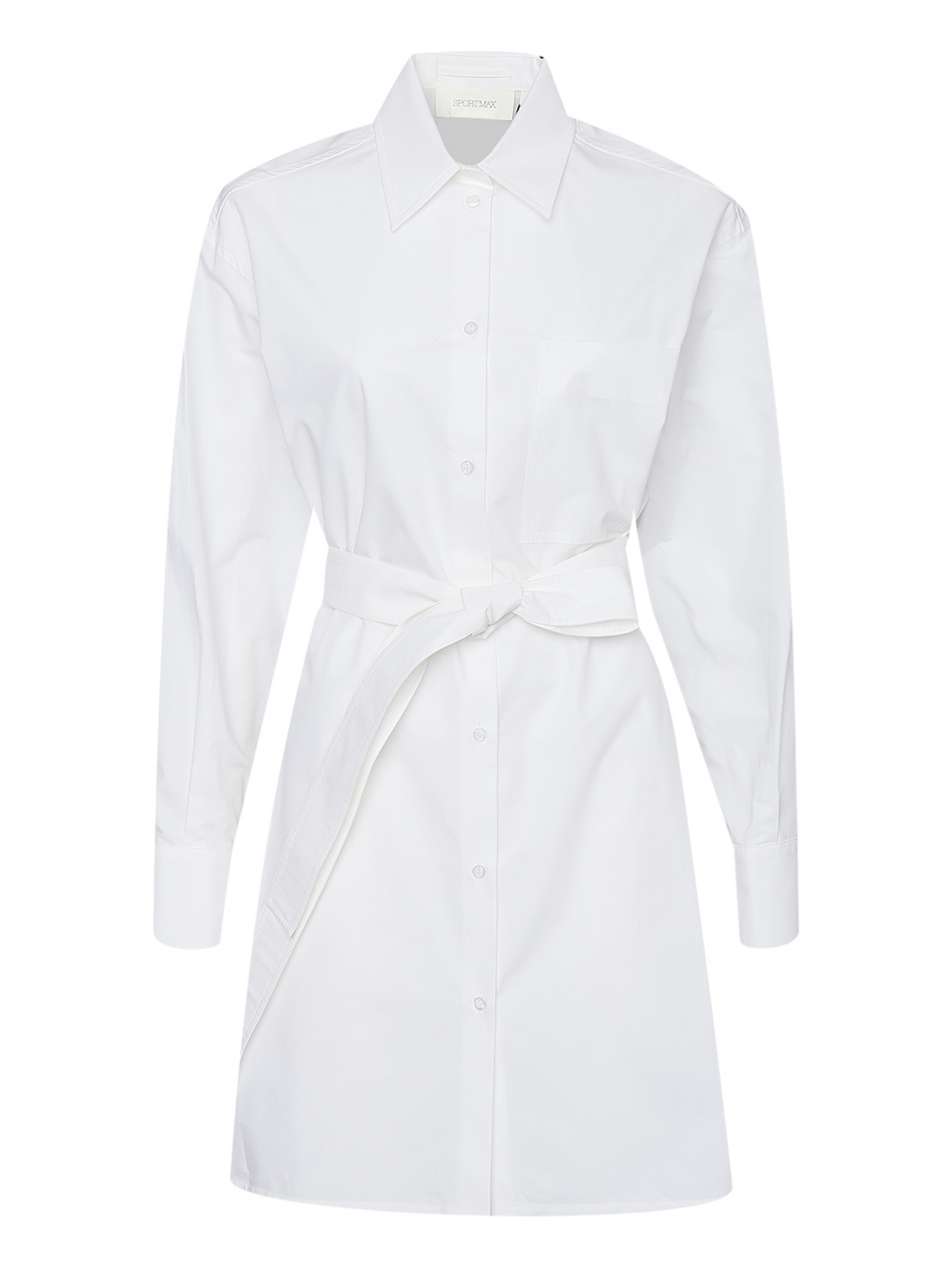 Платье-рубашка прямого кроя с поясом Sportmax  –  Общий вид  – Цвет:  Белый