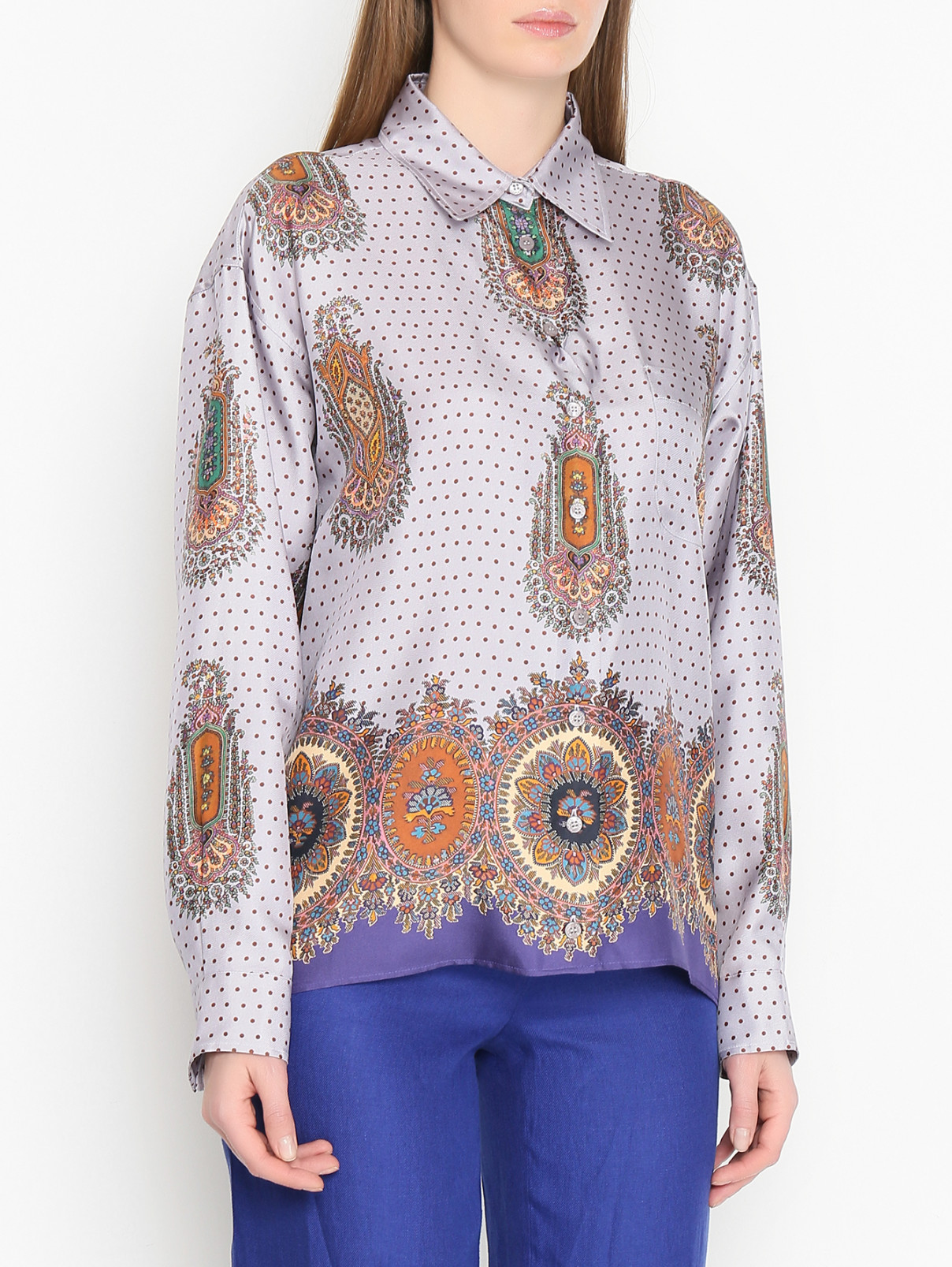 Блуза из шелка с узором Etro  –  МодельВерхНиз  – Цвет:  Фиолетовый