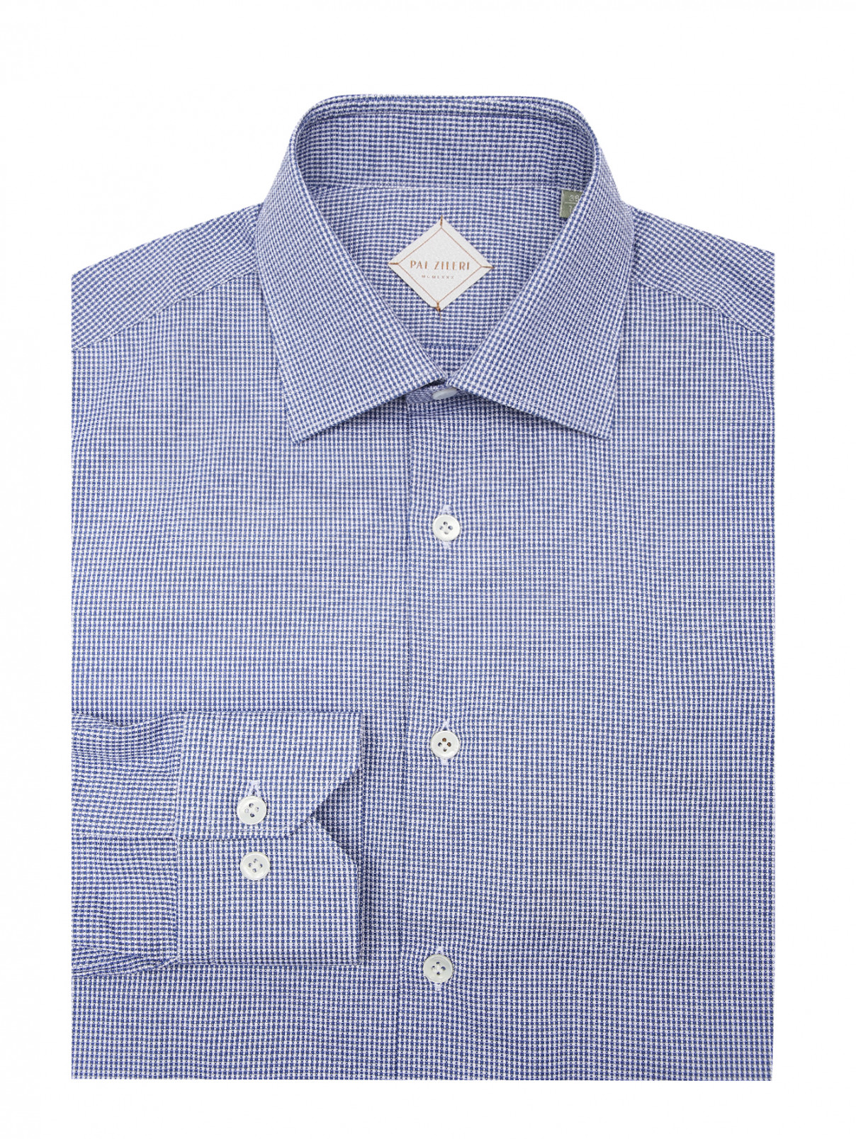 Рубашка хлопковая с мелким узором Pal Zileri  –  Общий вид  – Цвет:  Синий