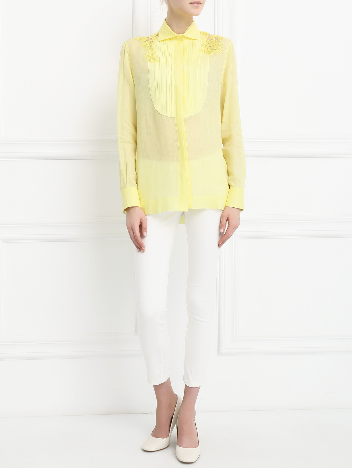 Блуза из льна с отделкой из кружева Ermanno Scervino  –  Модель Общий вид  – Цвет:  Желтый