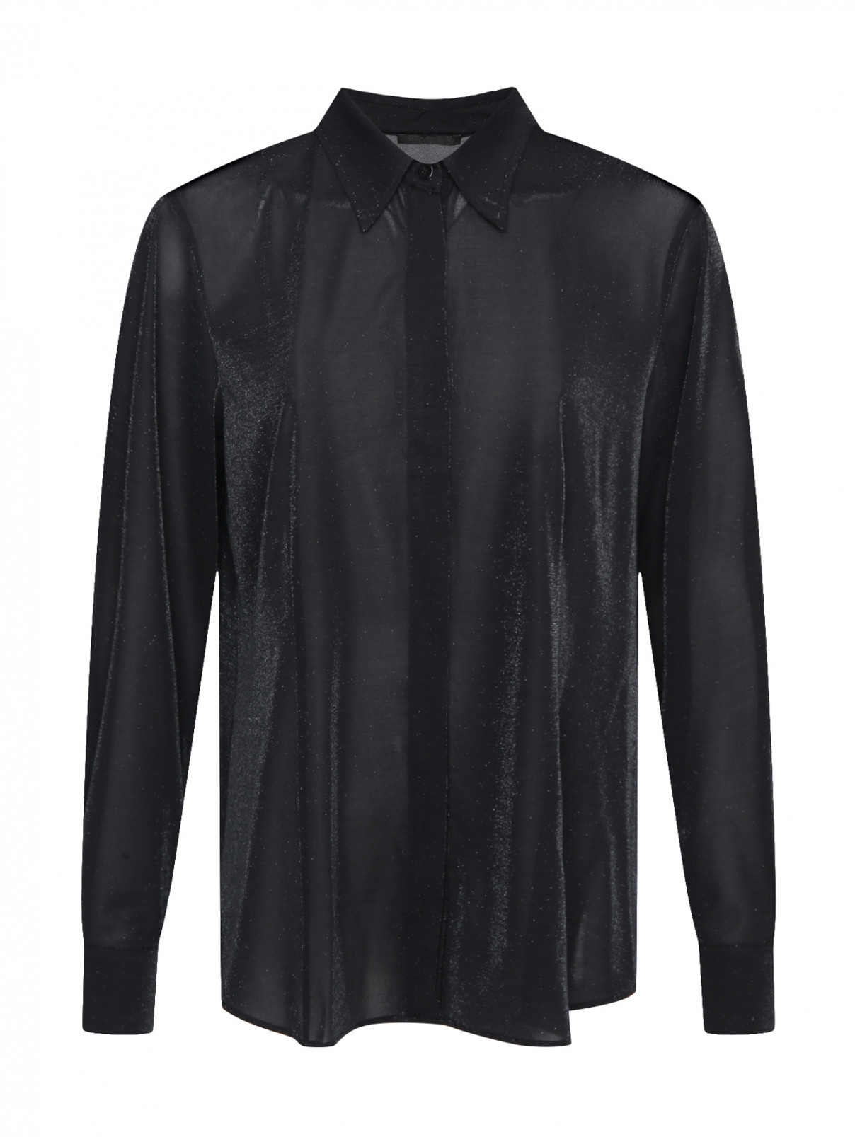 Рубашка трикотажная с металлической нитью Marina Rinaldi  –  Общий вид  – Цвет:  Черный