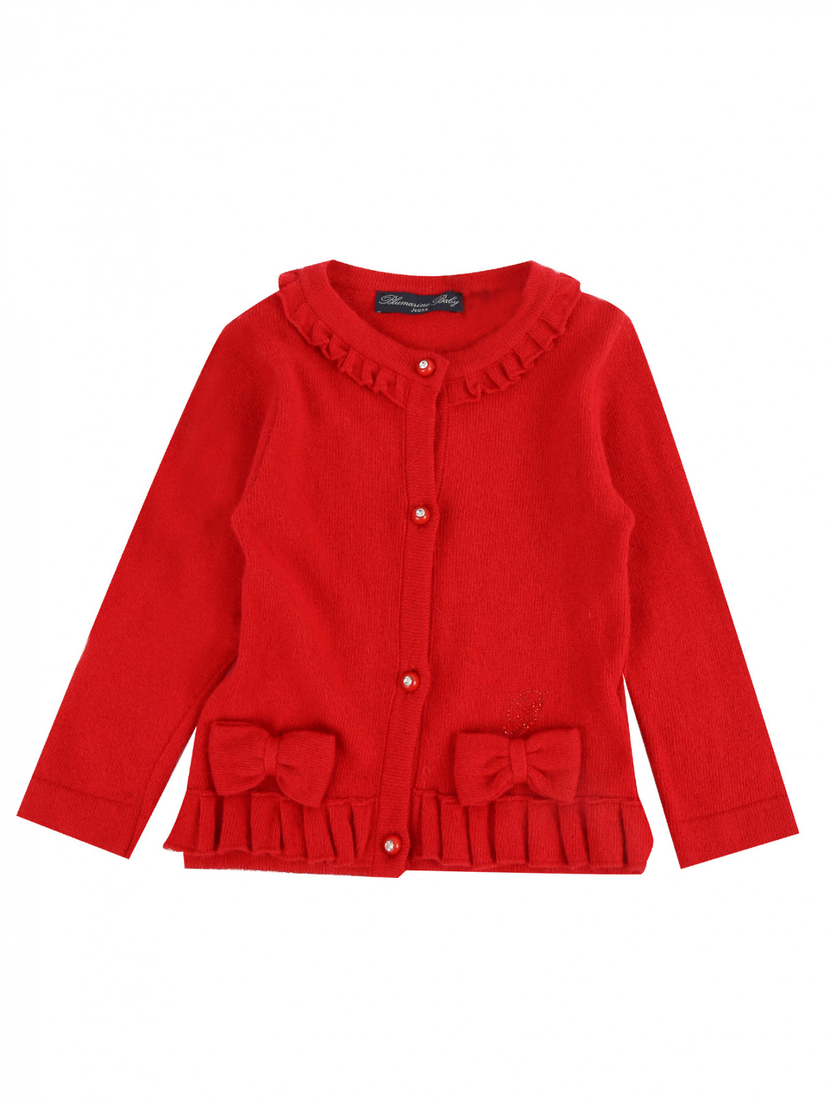 Кардиган с ажурной обтачкой и бантами Blugirl Baby  –  Общий вид  – Цвет:  Красный