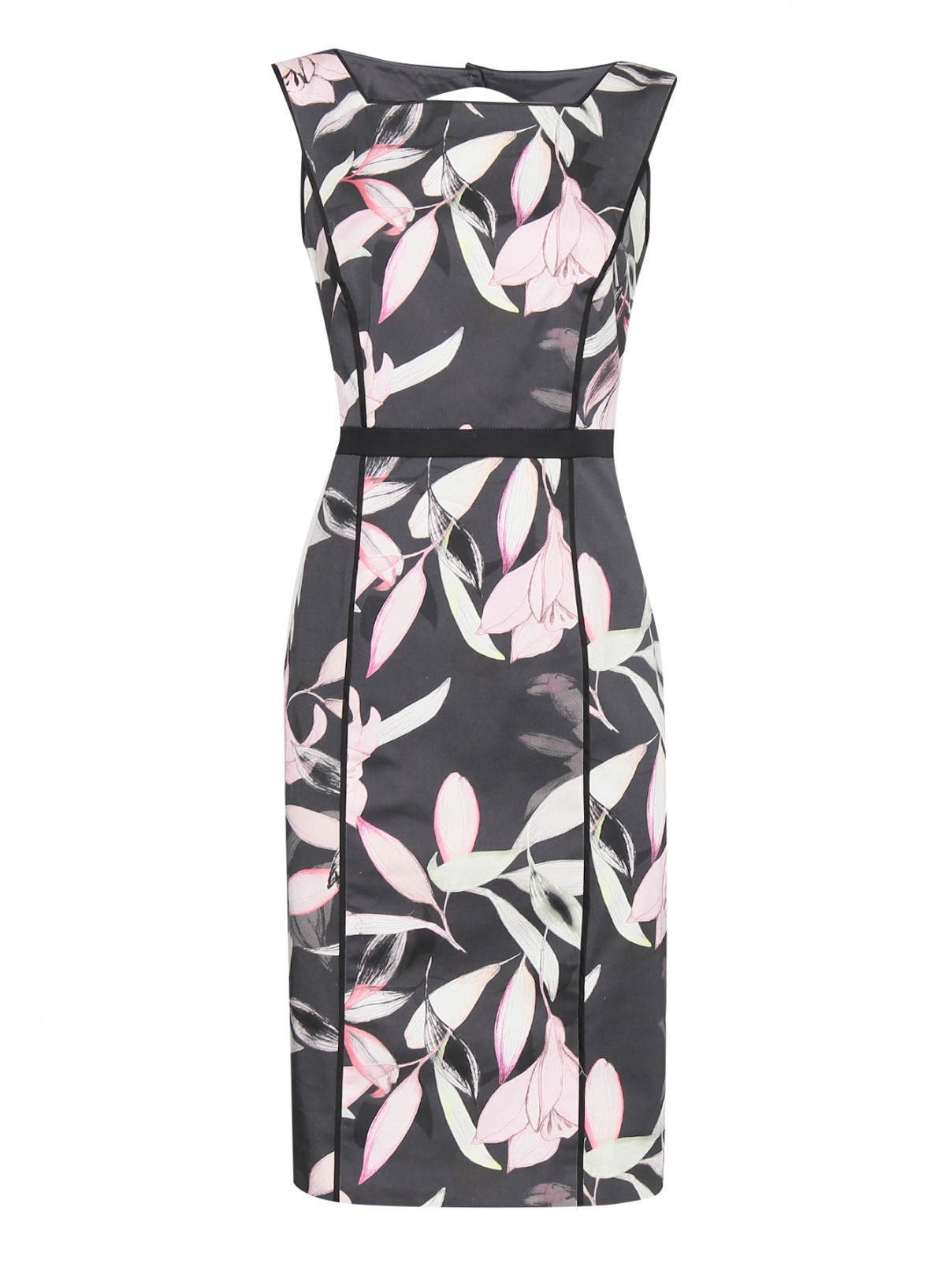 Платье-миди из хлопка с цветочным узором Comma  –  Общий вид  – Цвет:  Черный