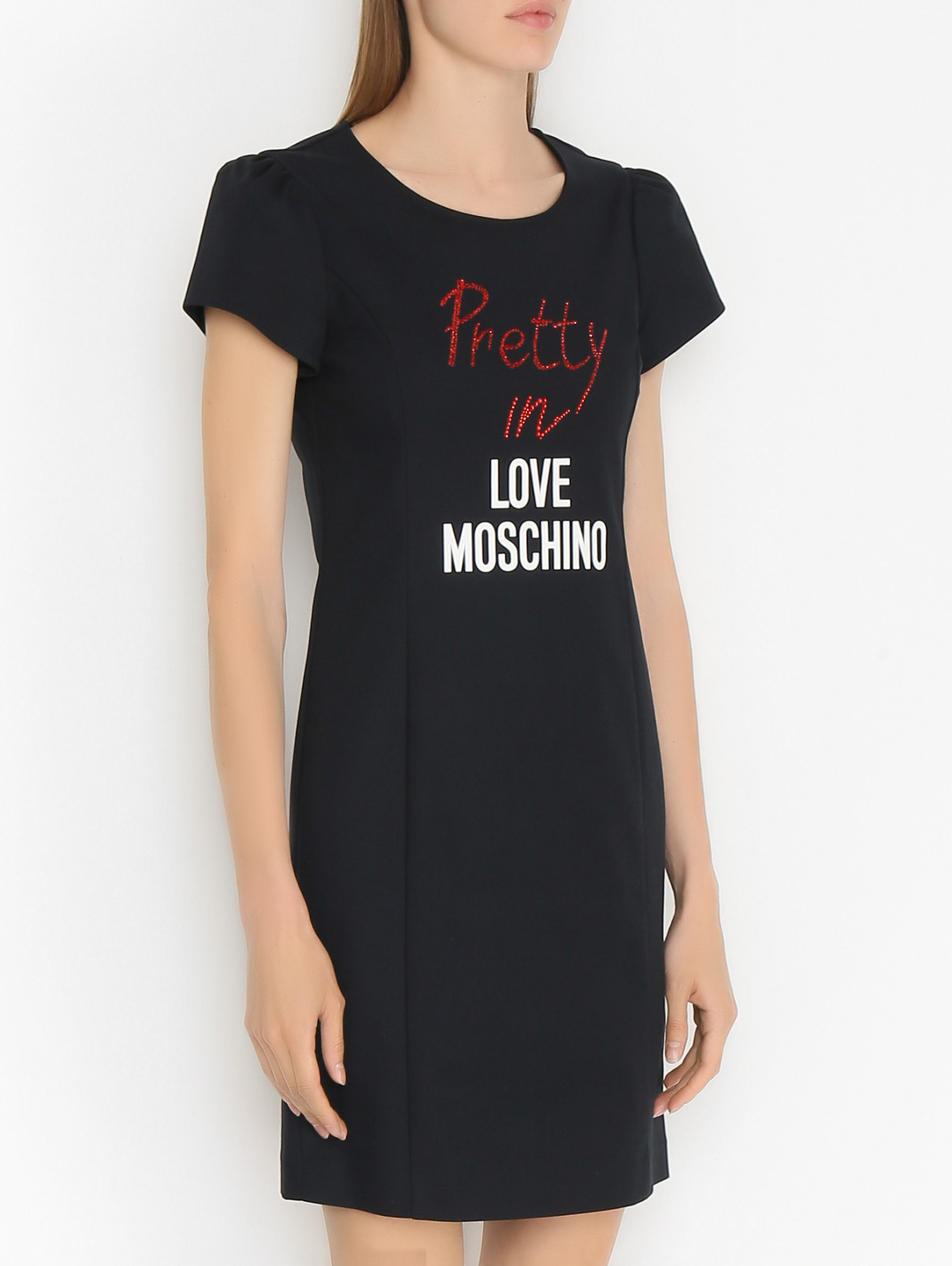 Платье с принтом и стразами Moschino Love  –  МодельВерхНиз