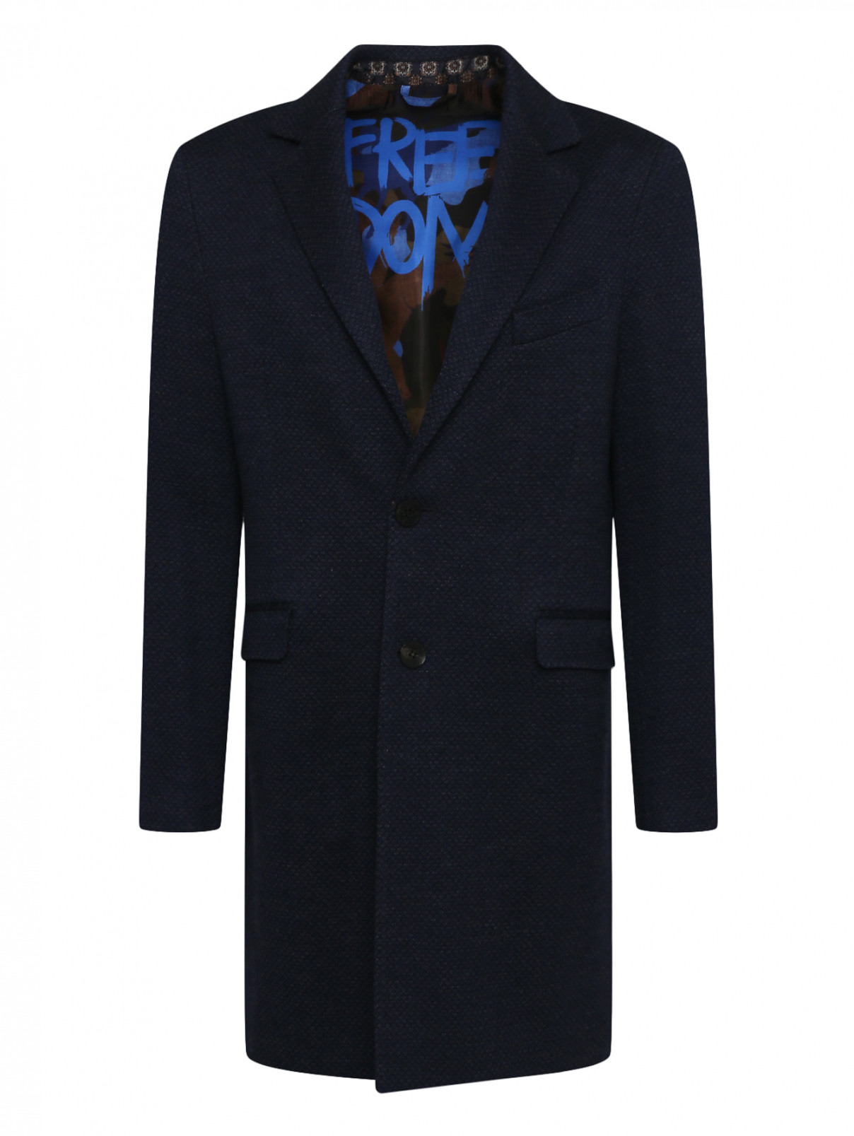 Пальто шерстяное с узором Etro  –  Общий вид  – Цвет:  Синий