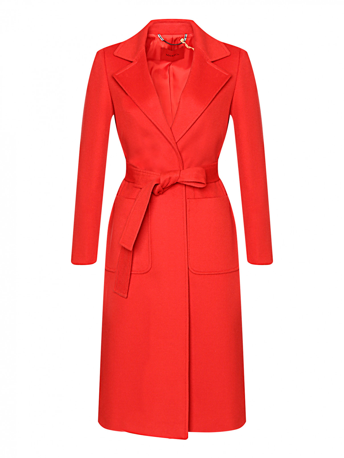 Пальто из шерсти с карманами Max&Co  –  Общий вид  – Цвет:  Красный