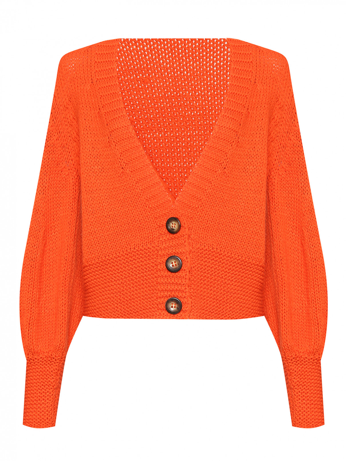 Кардиган из смесовой шерсти с контрастными пуговицами Luisa Spagnoli  –  Общий вид  – Цвет:  Оранжевый