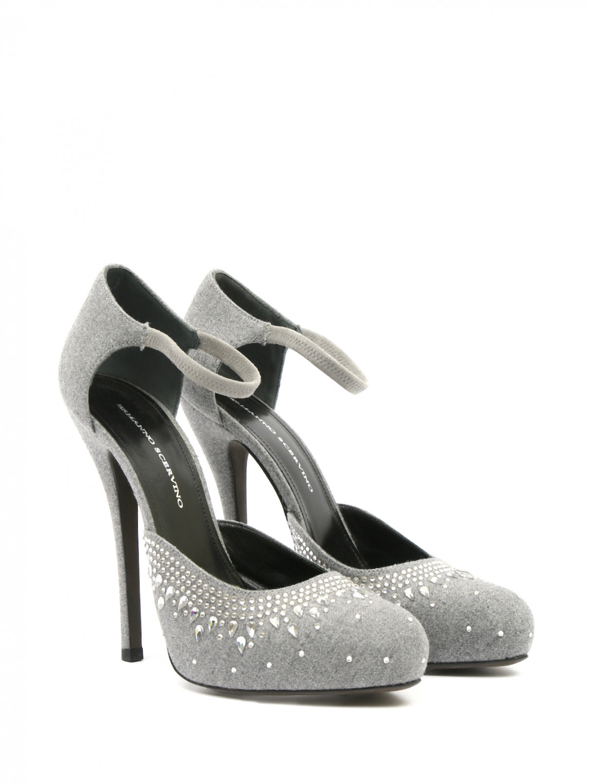 Туфли на платформе и высоком каблуке декорированные кристаллами Ermanno Scervino  –  Общий вид  – Цвет:  Серый