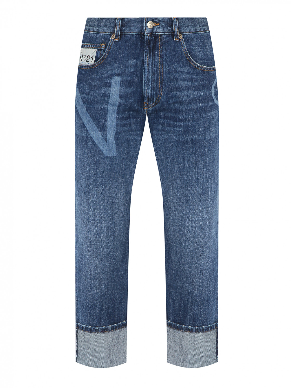 Прямые джинсы с подворотами N21  –  Общий вид  – Цвет:  Синий