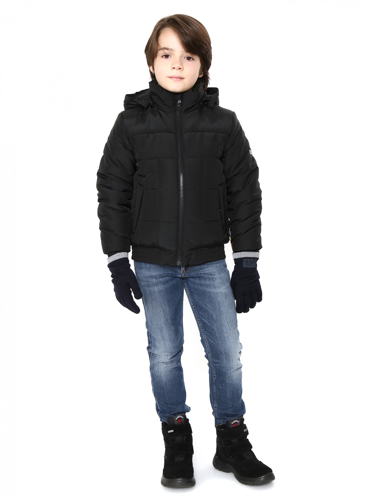 Перчатки из шерсти с контрастной обтачкой Armani Junior  –  Модель Общий вид  – Цвет:  Синий