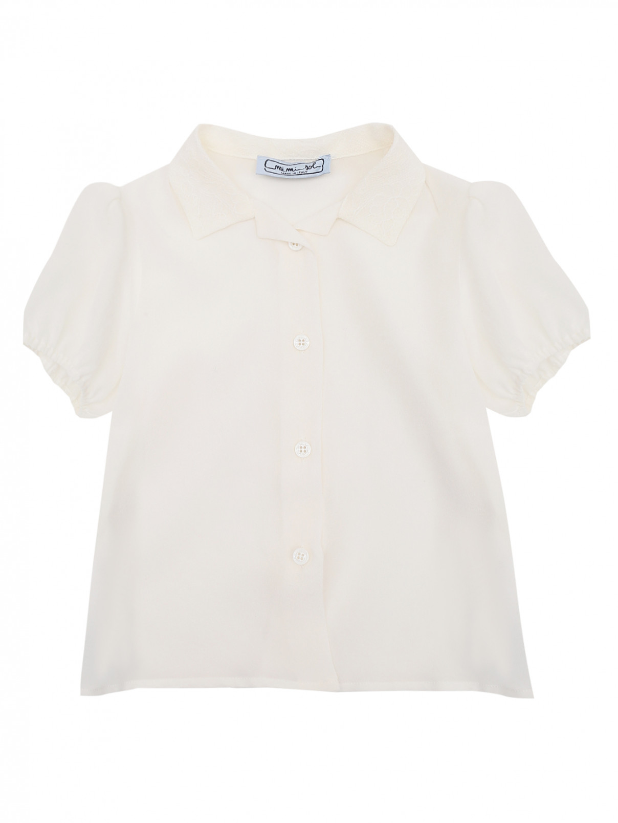 Блуза из шелка с ажурным воротом MiMiSol  –  Общий вид  – Цвет:  Белый