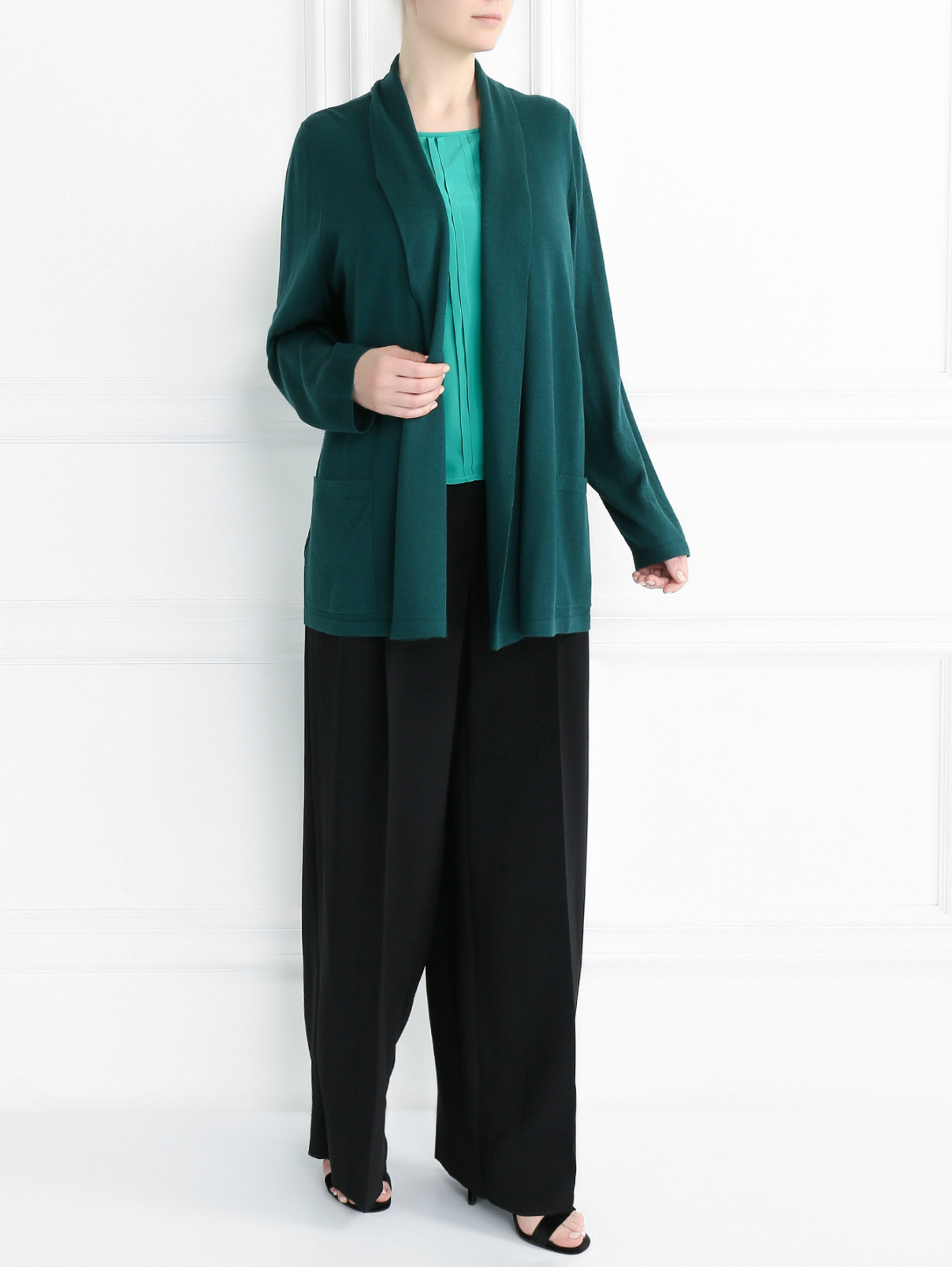 Удлиненный кардиган из смесовой шерсти Marina Rinaldi  –  Модель Общий вид  – Цвет:  Зеленый