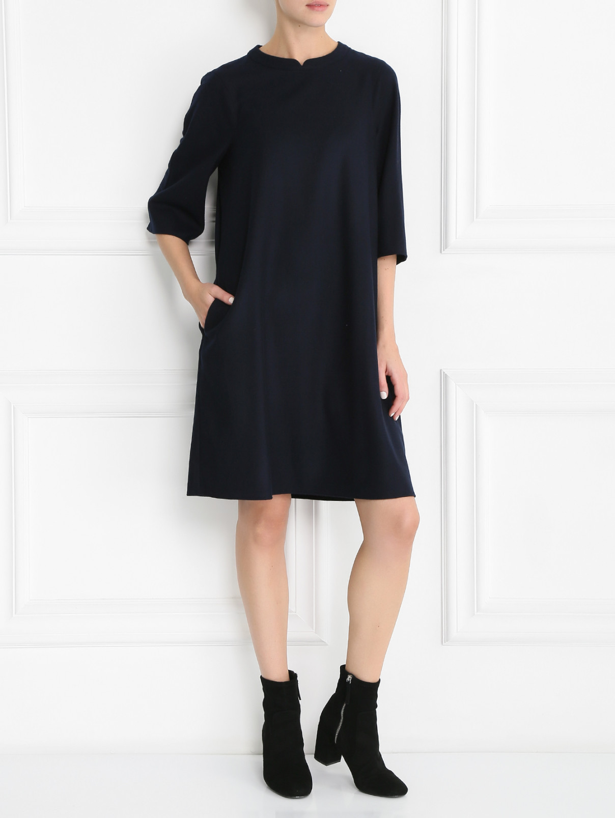 Платье свободного кроя из шерсти Aspesi  –  Модель Общий вид  – Цвет:  Синий