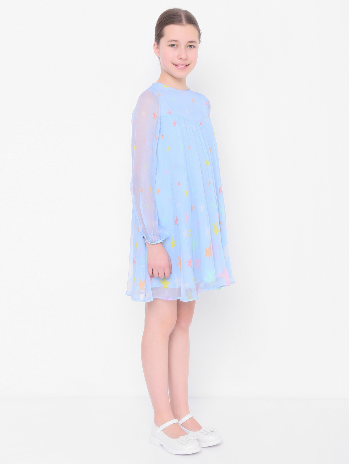 Платье из шелка с узором Stella McCartney kids  –  МодельВерхНиз  – Цвет:  Синий