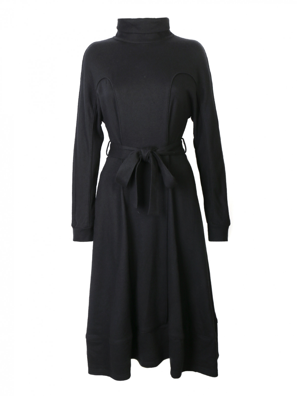 Платье-миди из шерсти с поясом MARYLING  –  Общий вид  – Цвет:  Черный