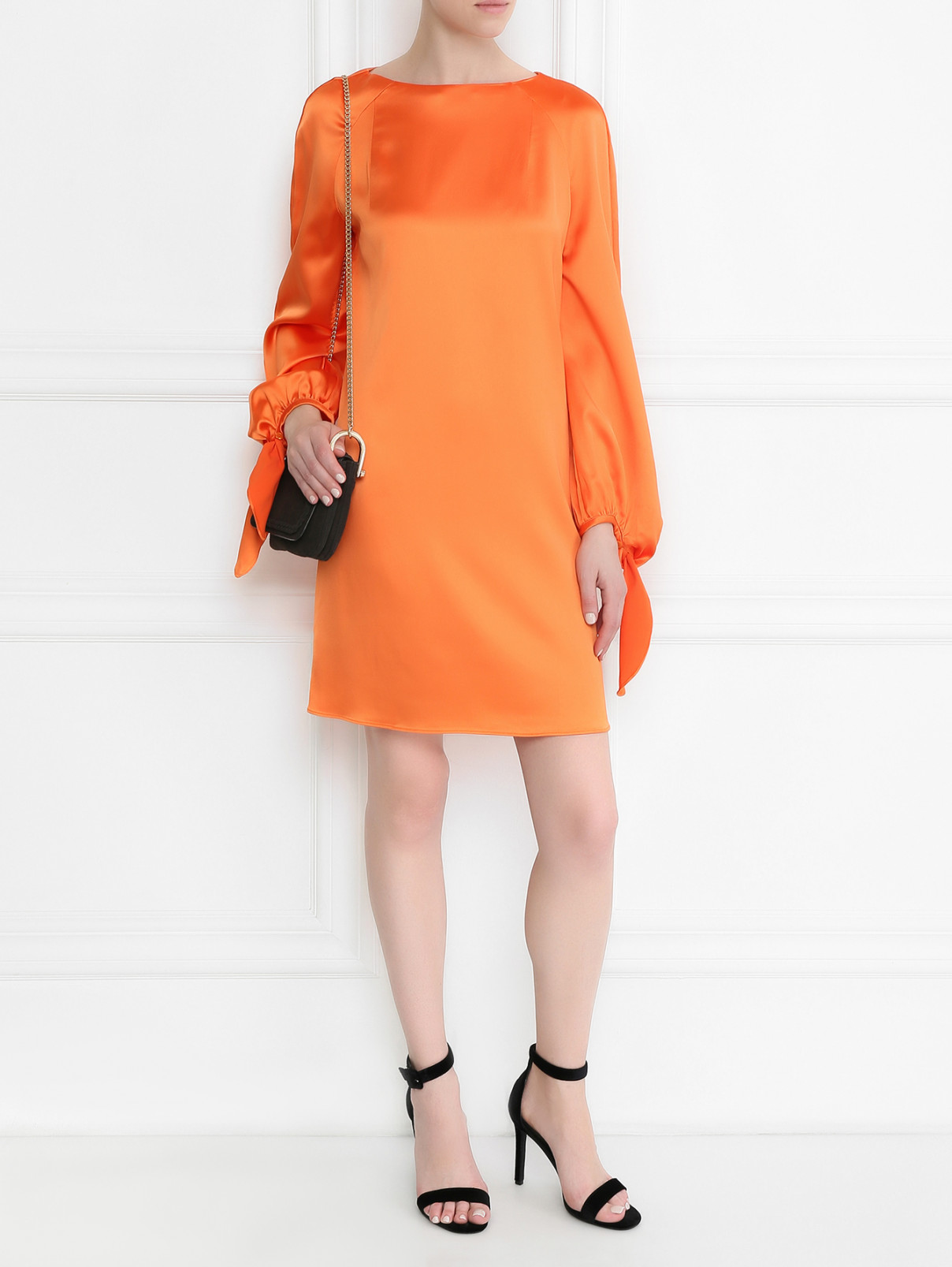 Платье свободного кроя из атласной ткани Carven  –  Модель Общий вид  – Цвет:  Оранжевый
